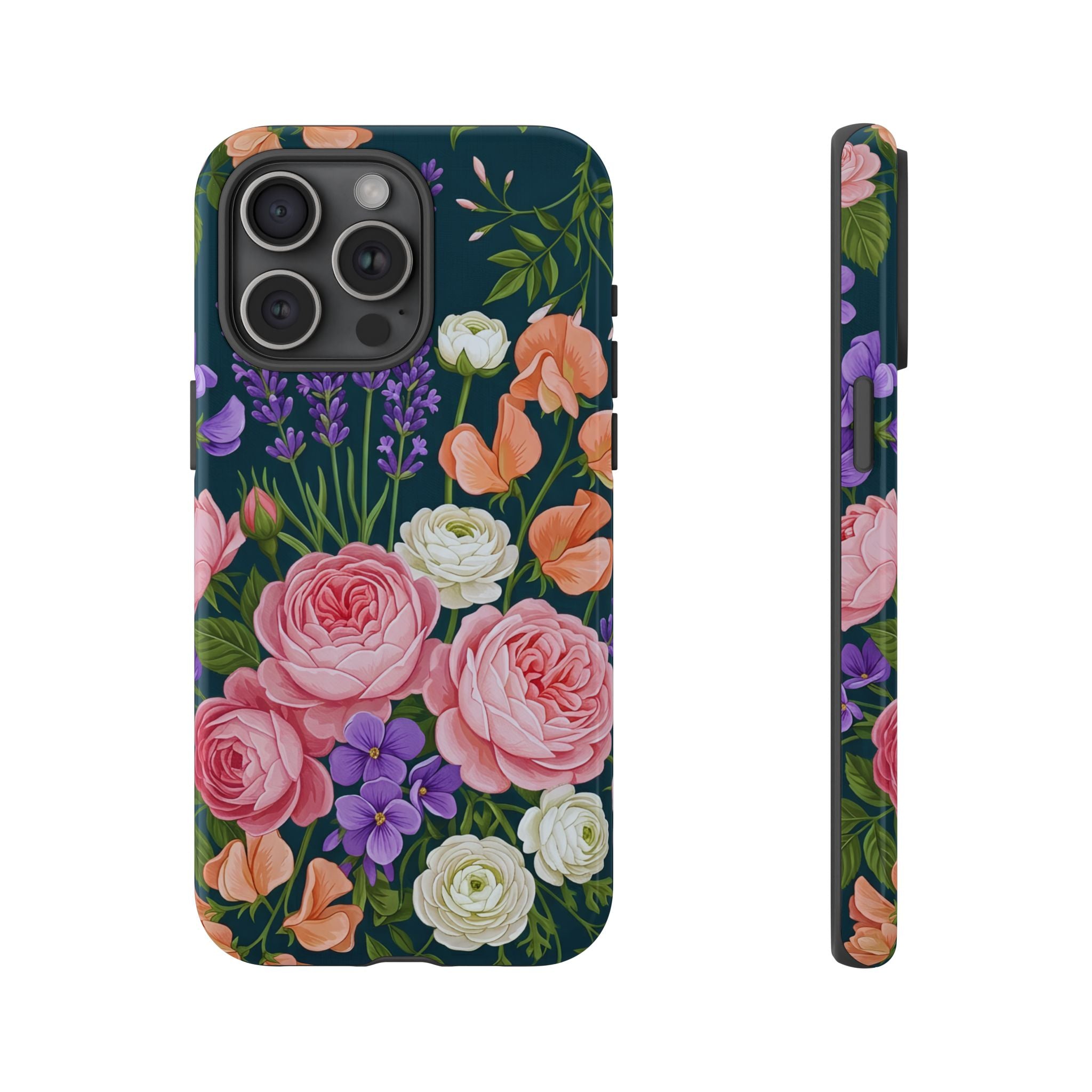 Floral Bouquet Phone Case — Vintage Roses & Lavender Protective Cover