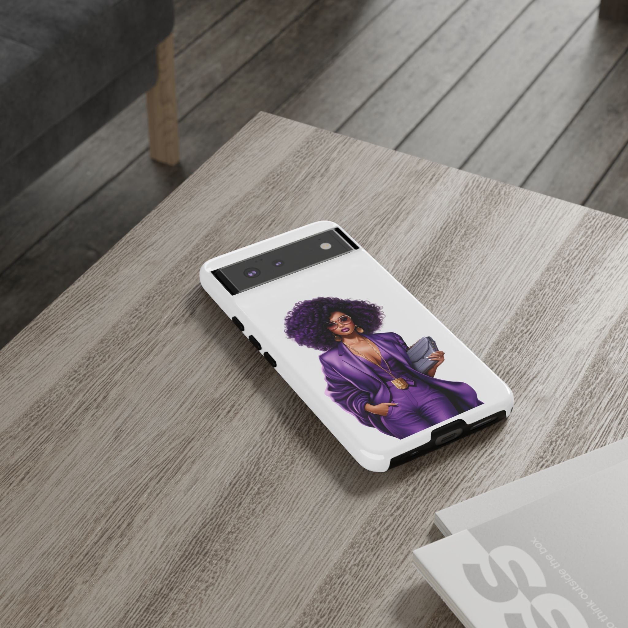 Purple Power Woman Phone Case — Afro Chic Businesswoman Protective Phone Cover