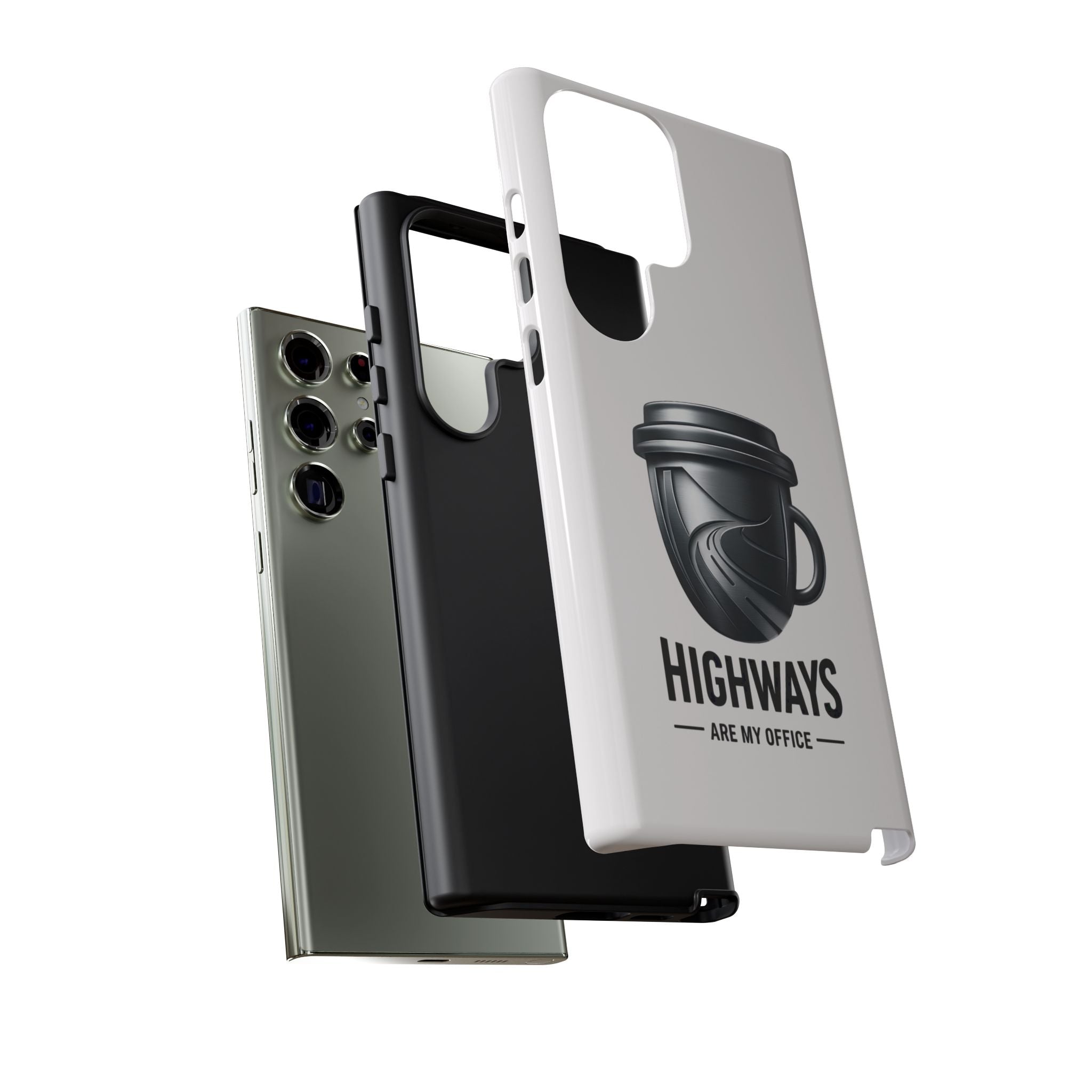 Hard Shell Phone Case — “Highways Are My Office” Travel Coffee Design