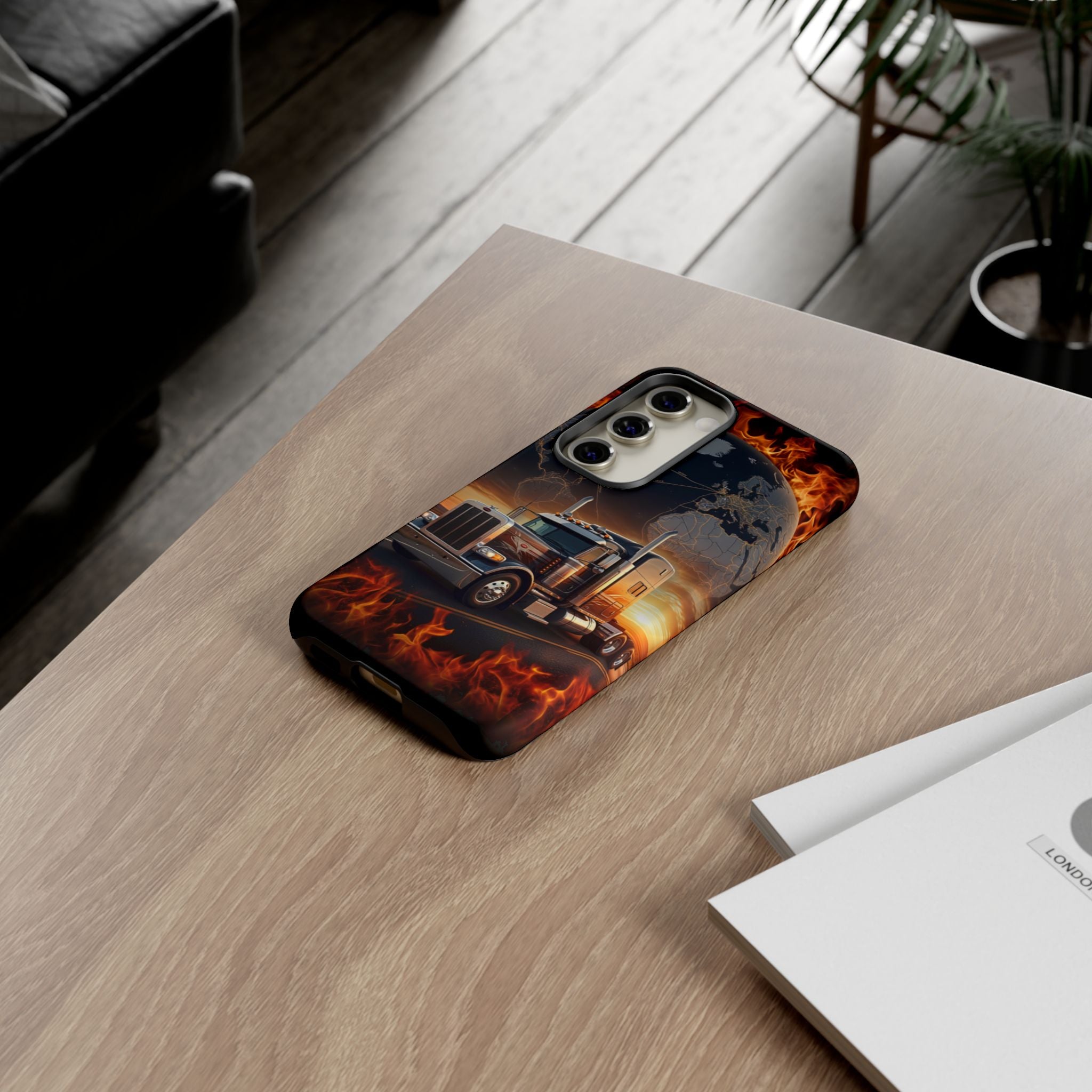 Truck Flames Phone Case — Bold Semi-Truck Globe Design