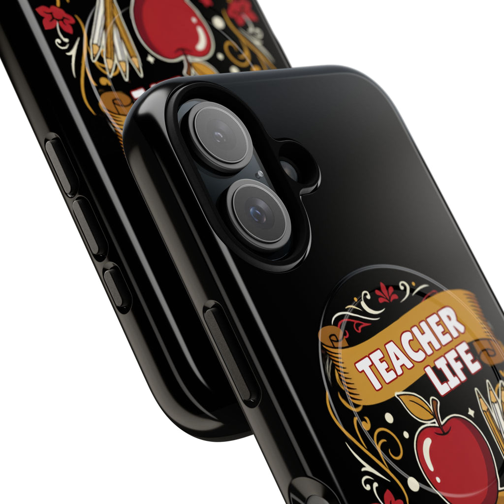 Teacher Life Phone Case - Tough Magnetic Protective Cover with Apple & Books Design