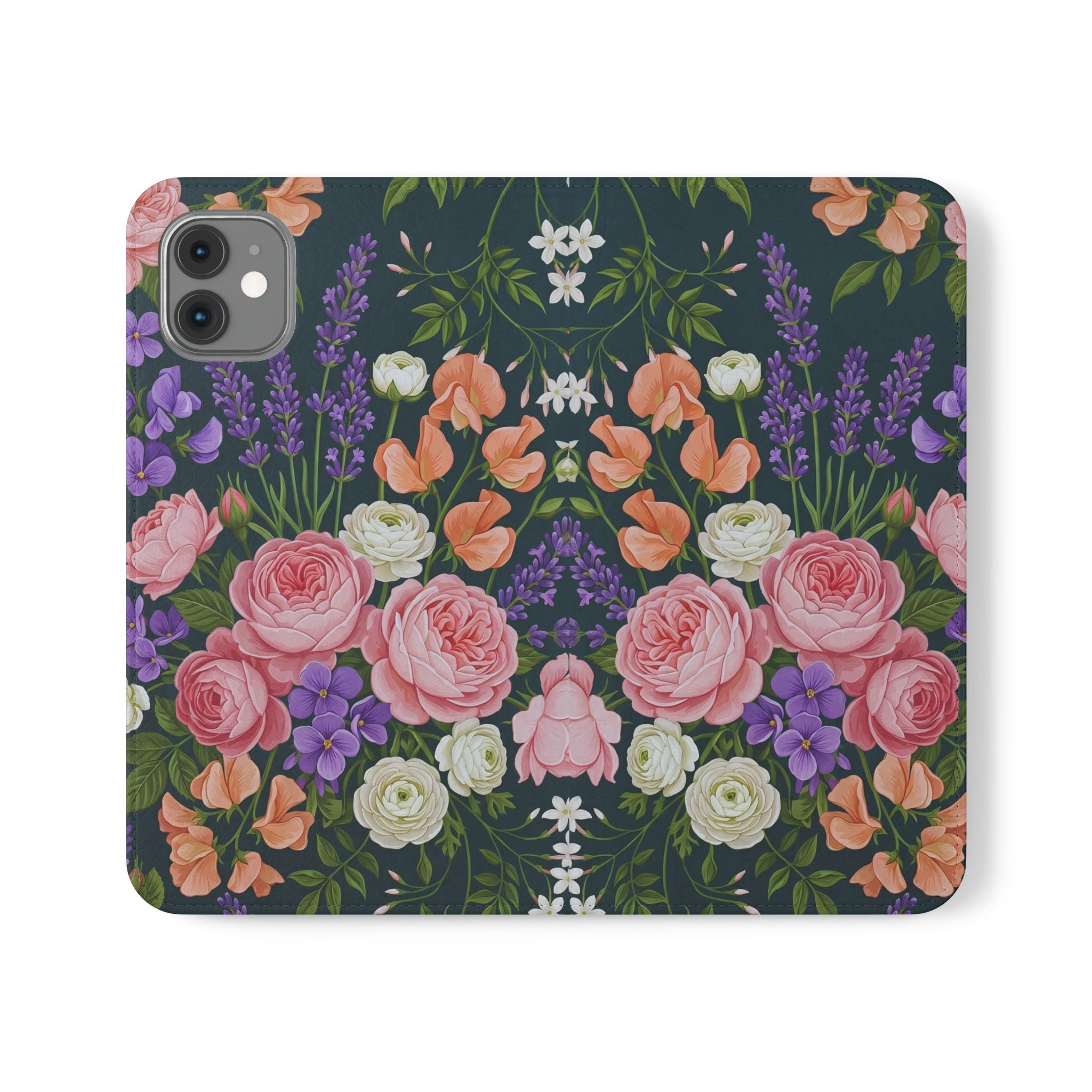Floral Flip Phone Case -Wallet Cover with Card Slots