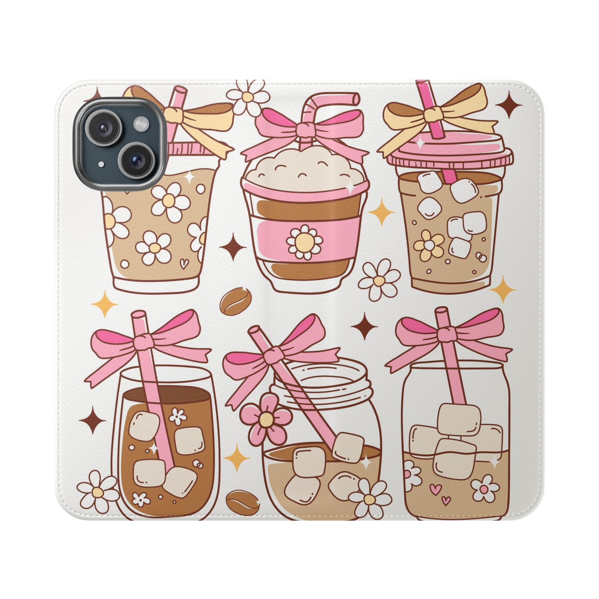 Cute Coffee & Latte Flip Phone Case – Cozy Boba & Dessert Wallet Cover