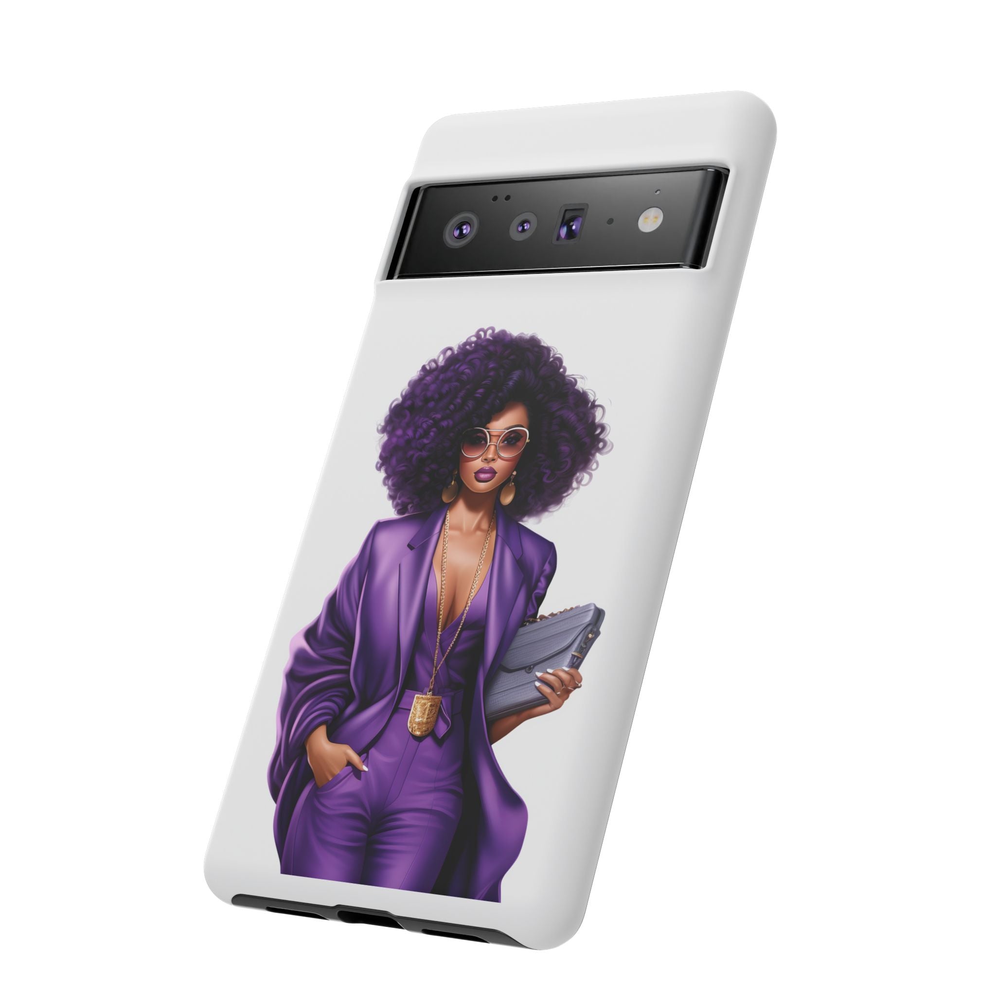 Purple Power Woman Phone Case — Afro Chic Businesswoman Protective Phone Cover