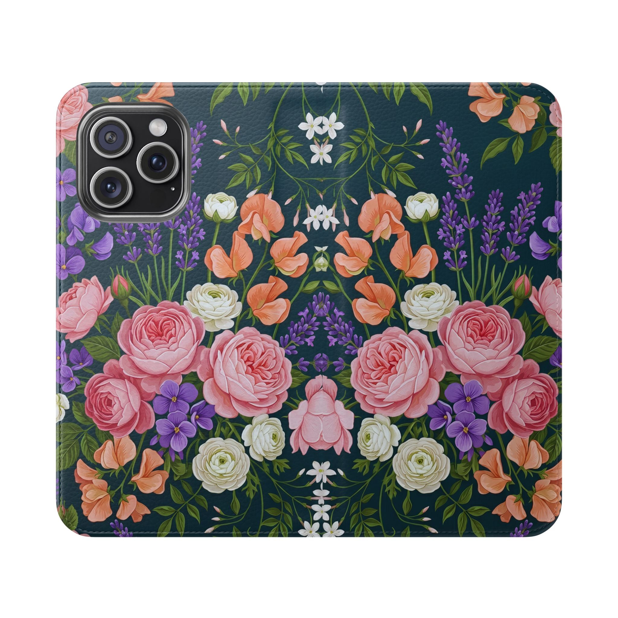 Floral Flip Phone Case -Wallet Cover with Card Slots