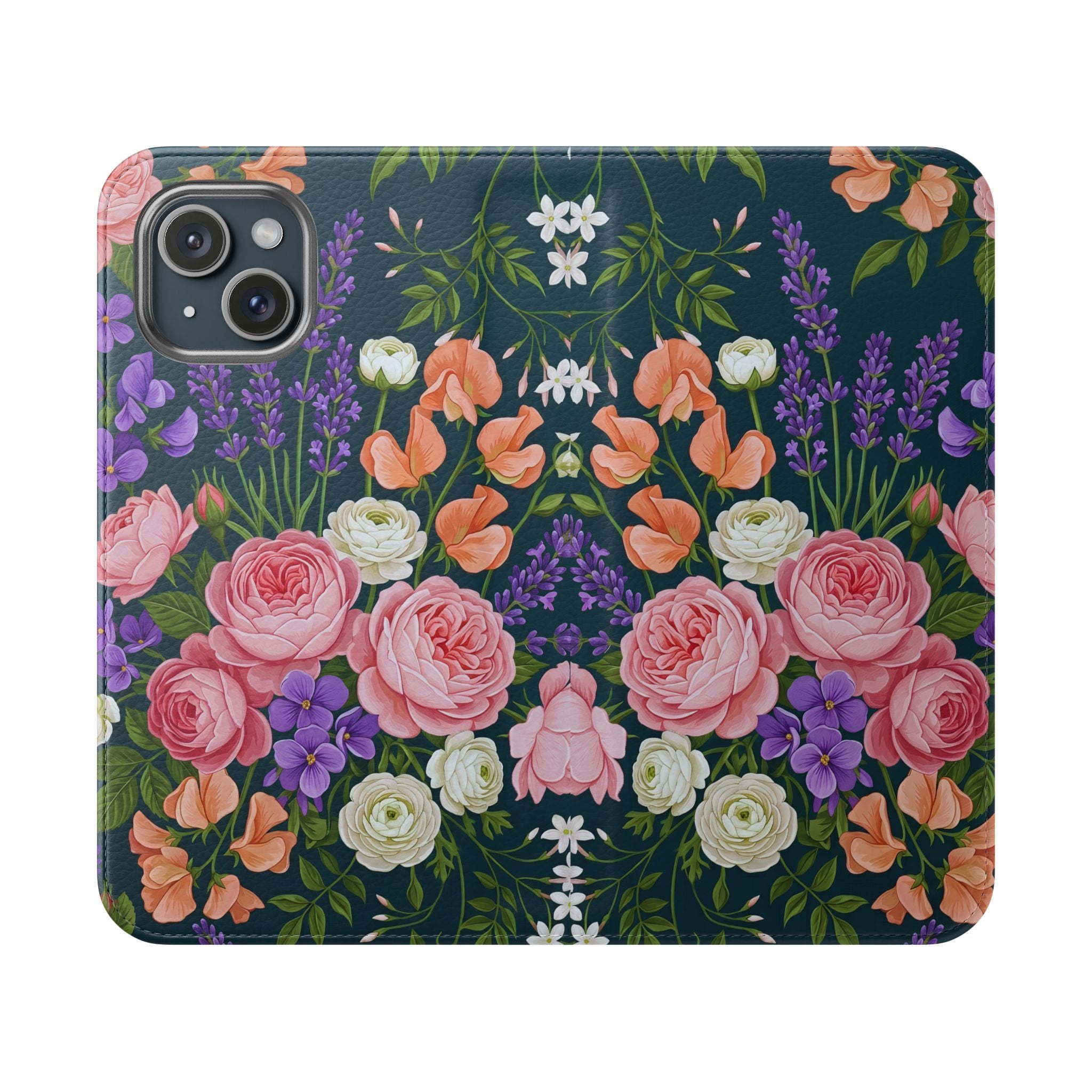 Floral Flip Phone Case -Wallet Cover with Card Slots