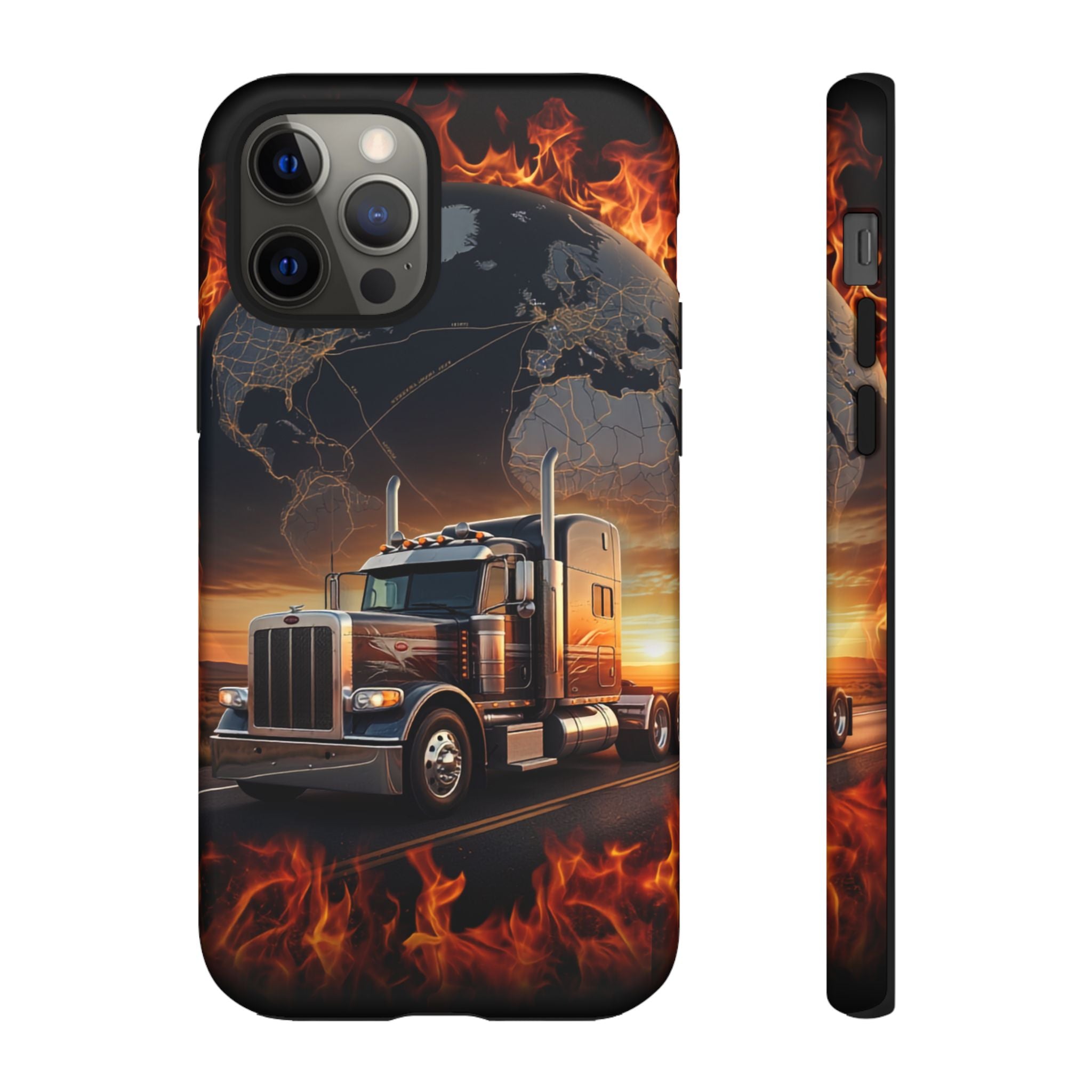 Truck Flames Phone Case — Bold Semi-Truck Globe Design