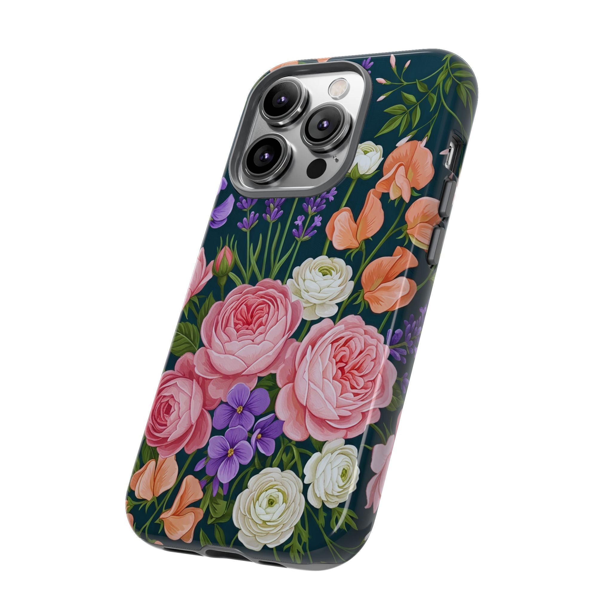 Floral Bouquet Phone Case — Vintage Roses & Lavender Protective Cover