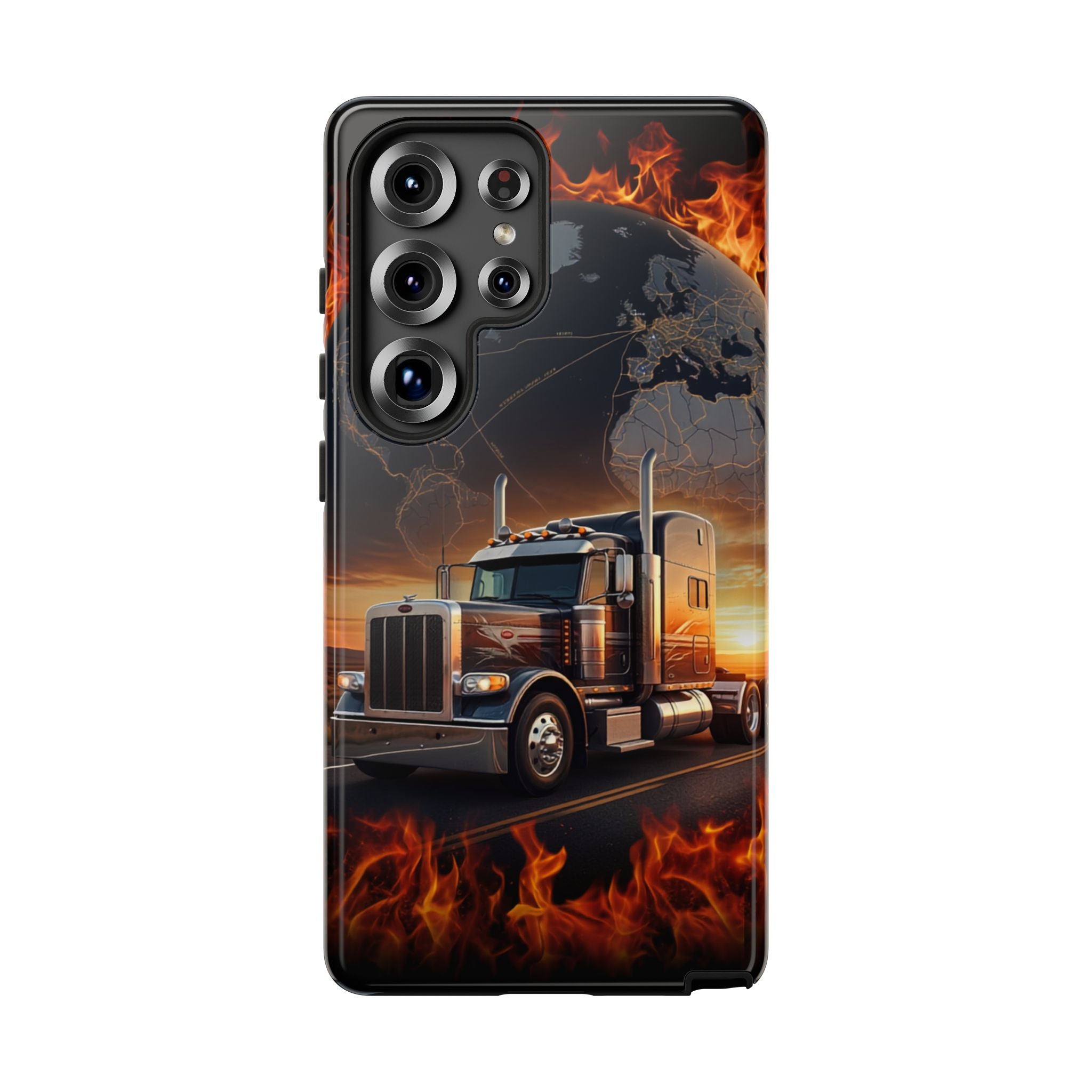 Truck Flames Phone Case — Bold Semi-Truck Globe Design