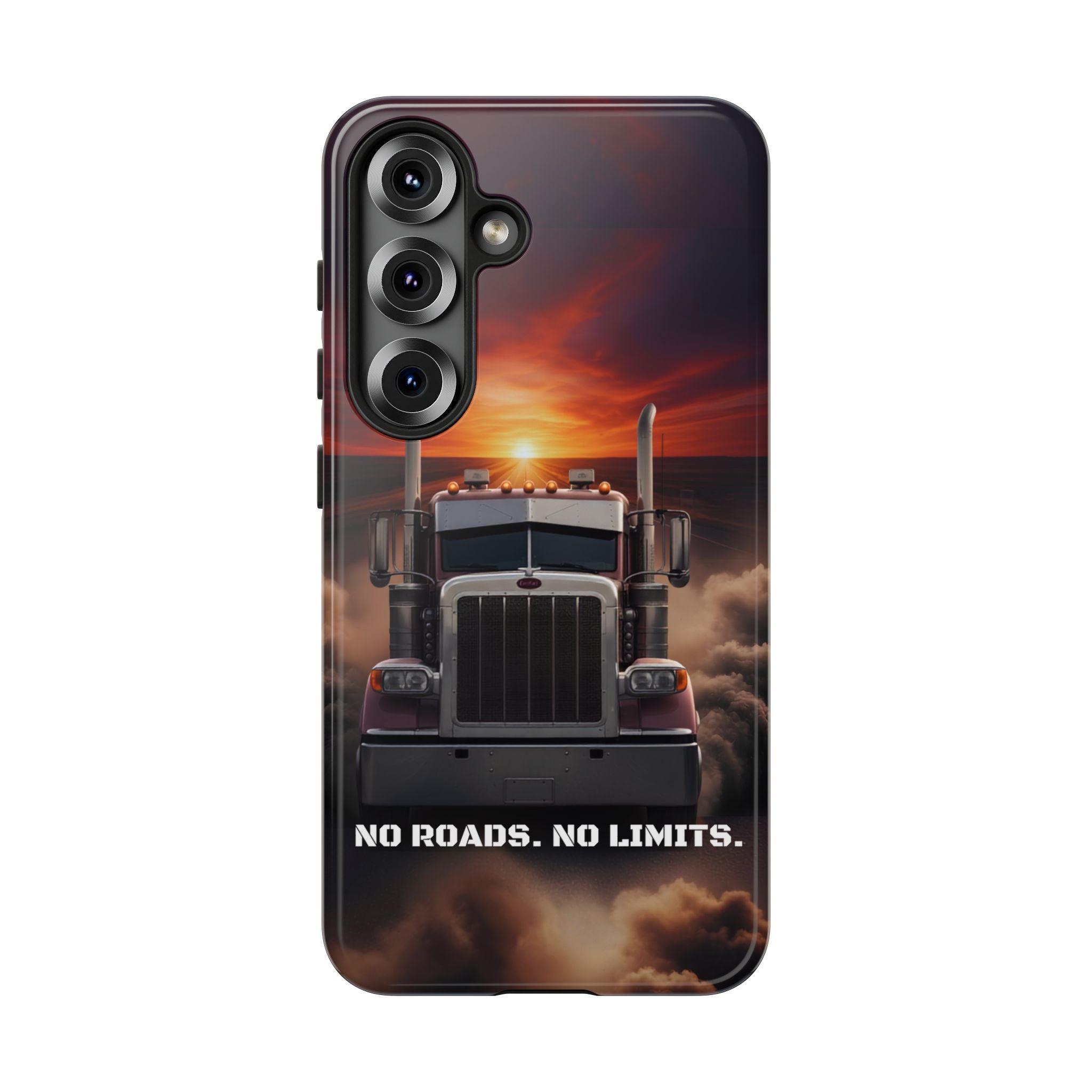 Truck Phone Case — "No Roads. No Limits." Sunset Semi Truck Protective Case