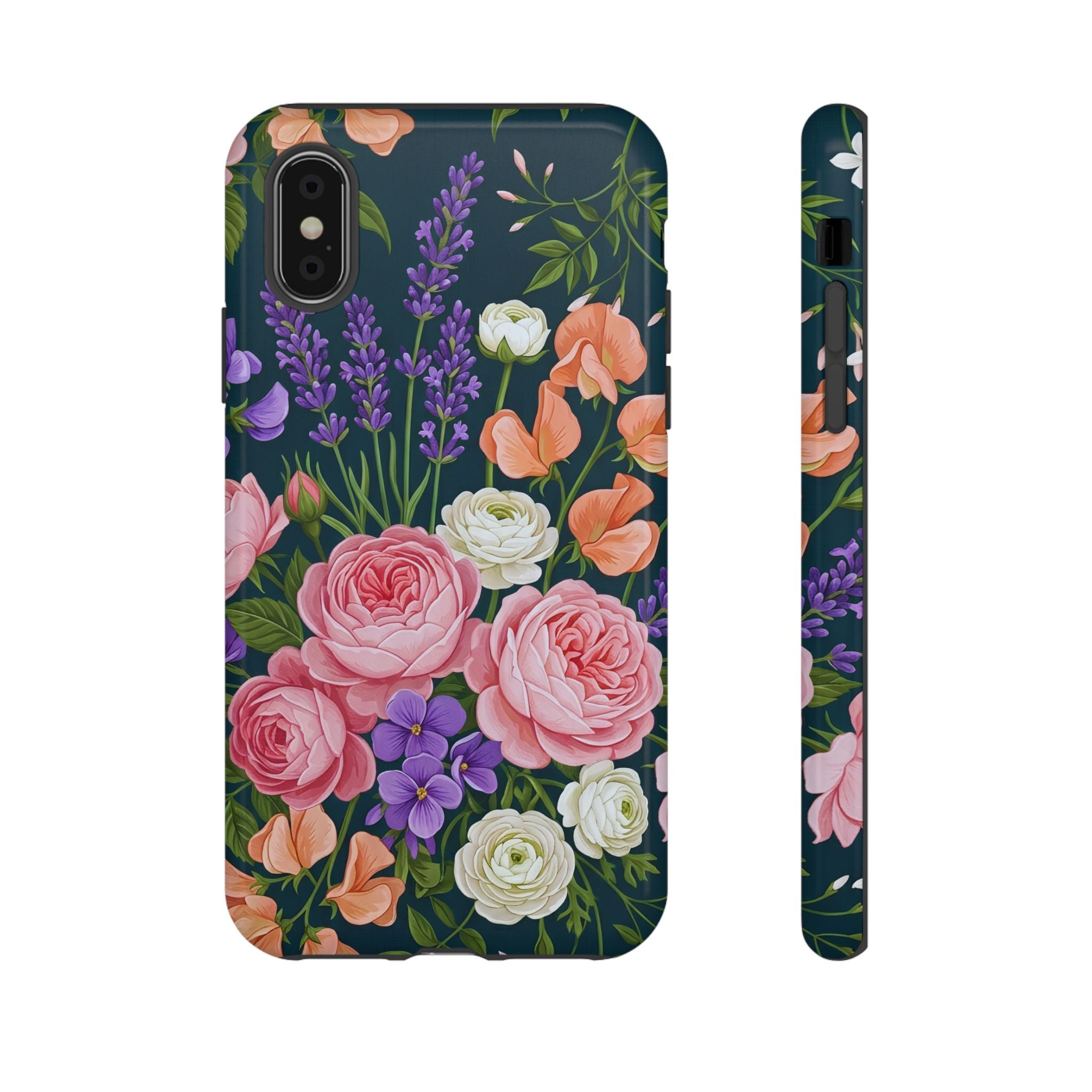 Floral Bouquet Phone Case — Vintage Roses & Lavender Protective Cover