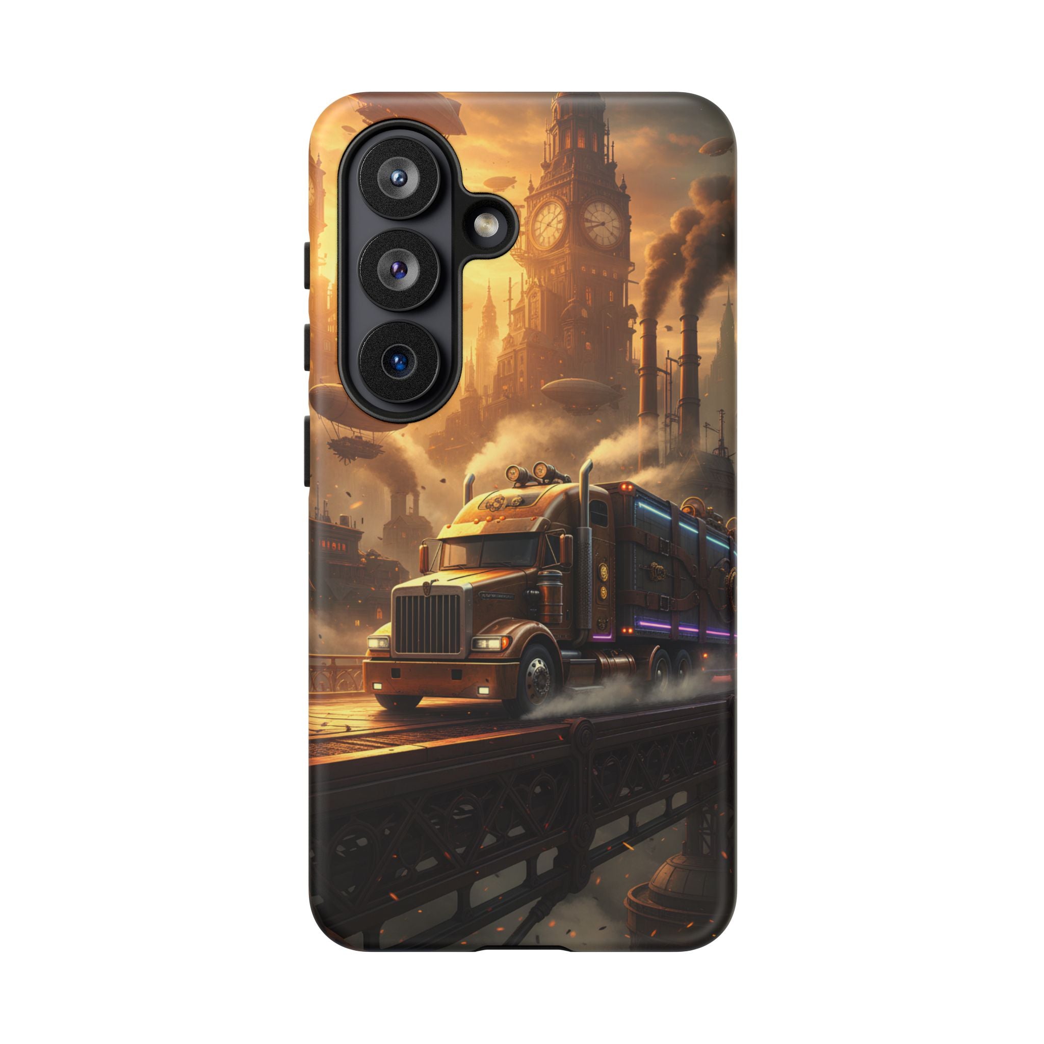 Steampunk Freightliner Phone Case — Rugged Trucking Cityscape iPhone Cover