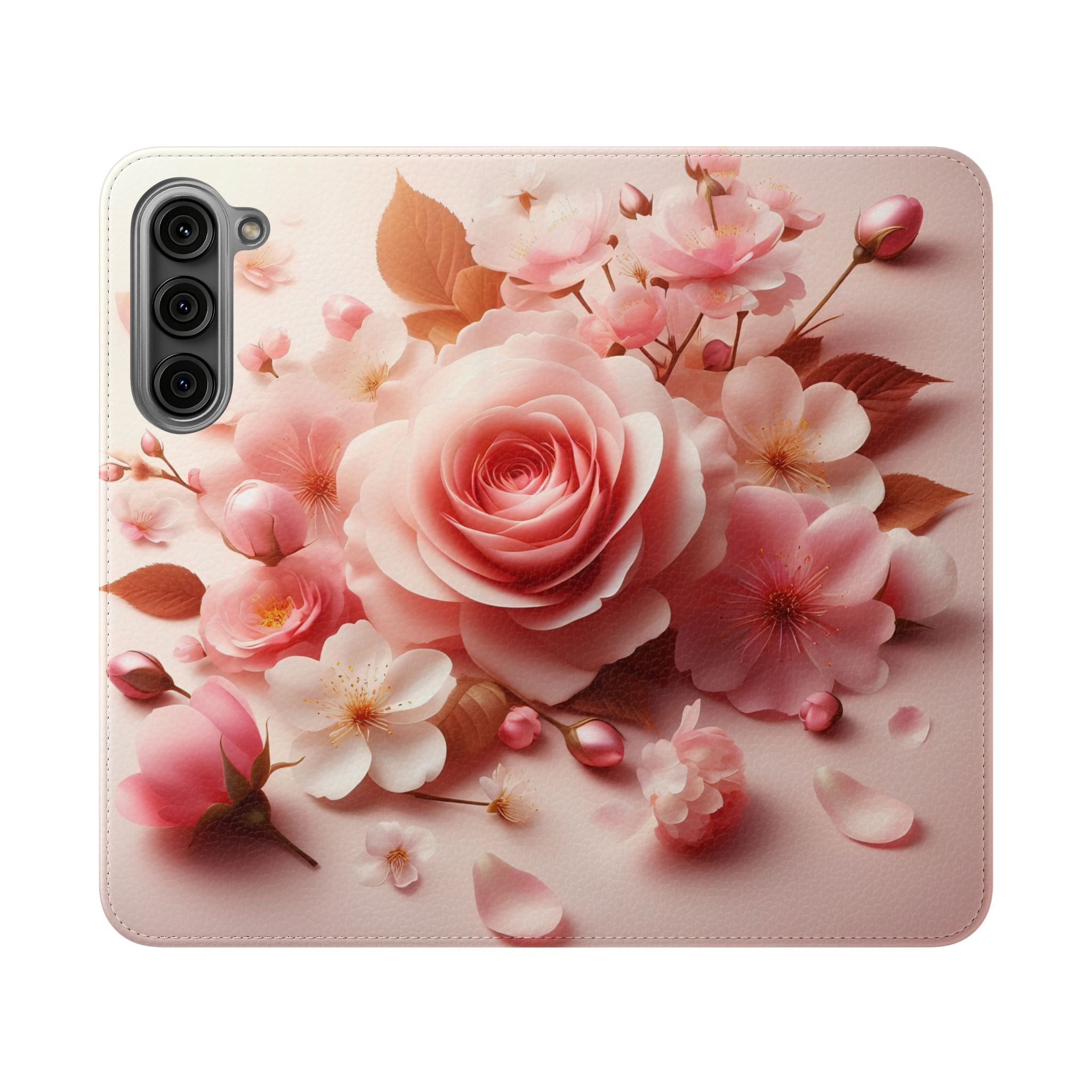 Floral Rose Flip Case — Pink Blossom Wallet Phone Cover