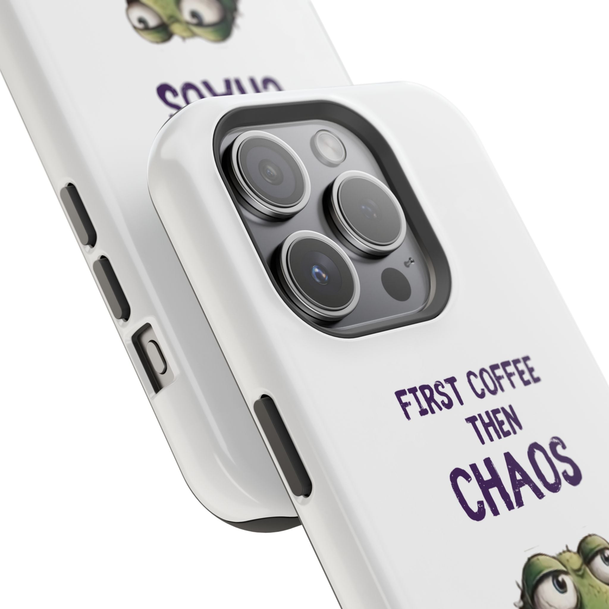 Impact-Resistant Phone Case — "First Coffee Then Chaos" Cute Lizard Coffee Design