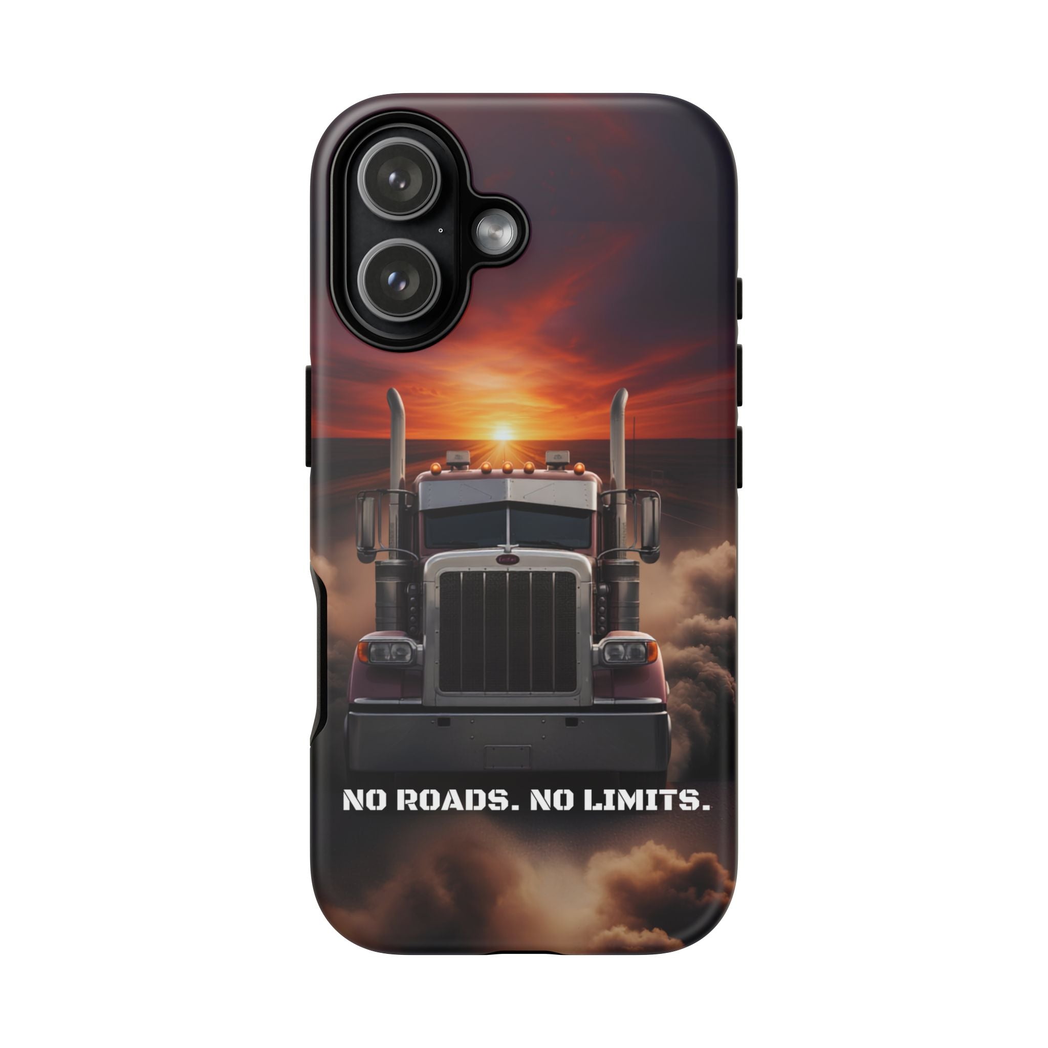 Truck Phone Case — "No Roads. No Limits." Sunset Semi Truck Protective Case