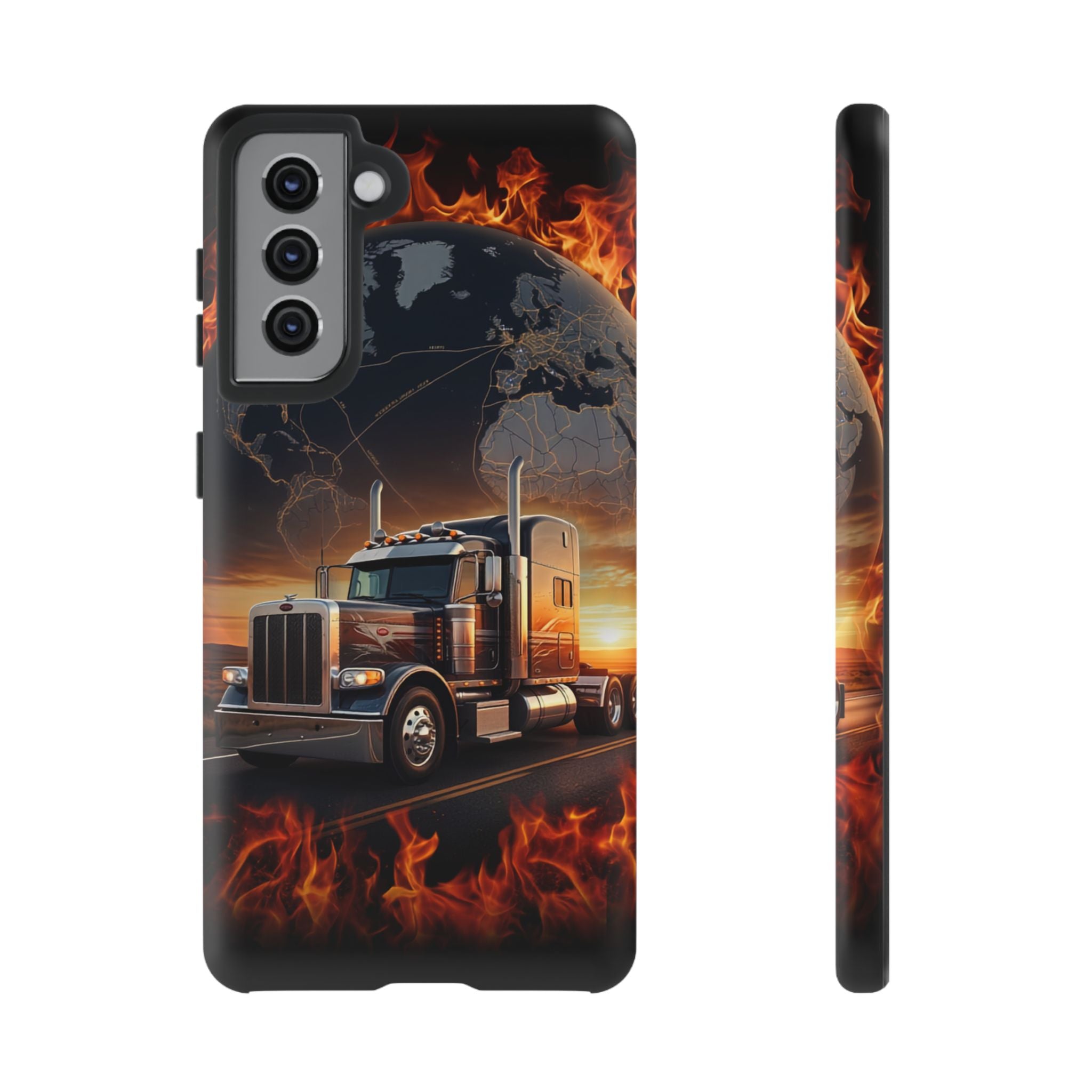 Truck Flames Phone Case — Bold Semi-Truck Globe Design