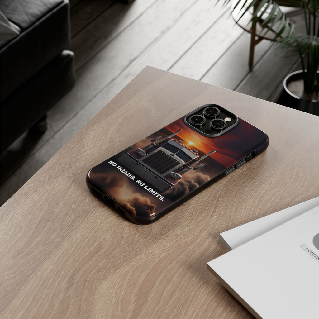 Truck Phone Case — "No Roads. No Limits." Sunset Semi Truck Protective Case