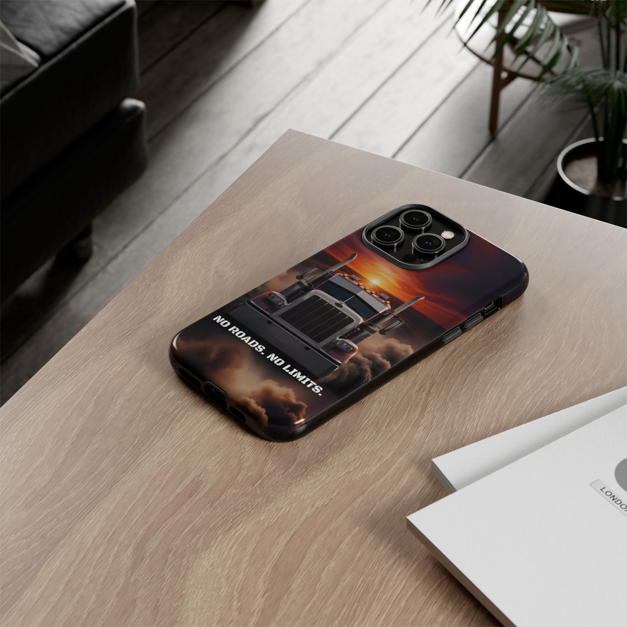 Truck Phone Case — "No Roads. No Limits." Sunset Semi Truck Protective Case