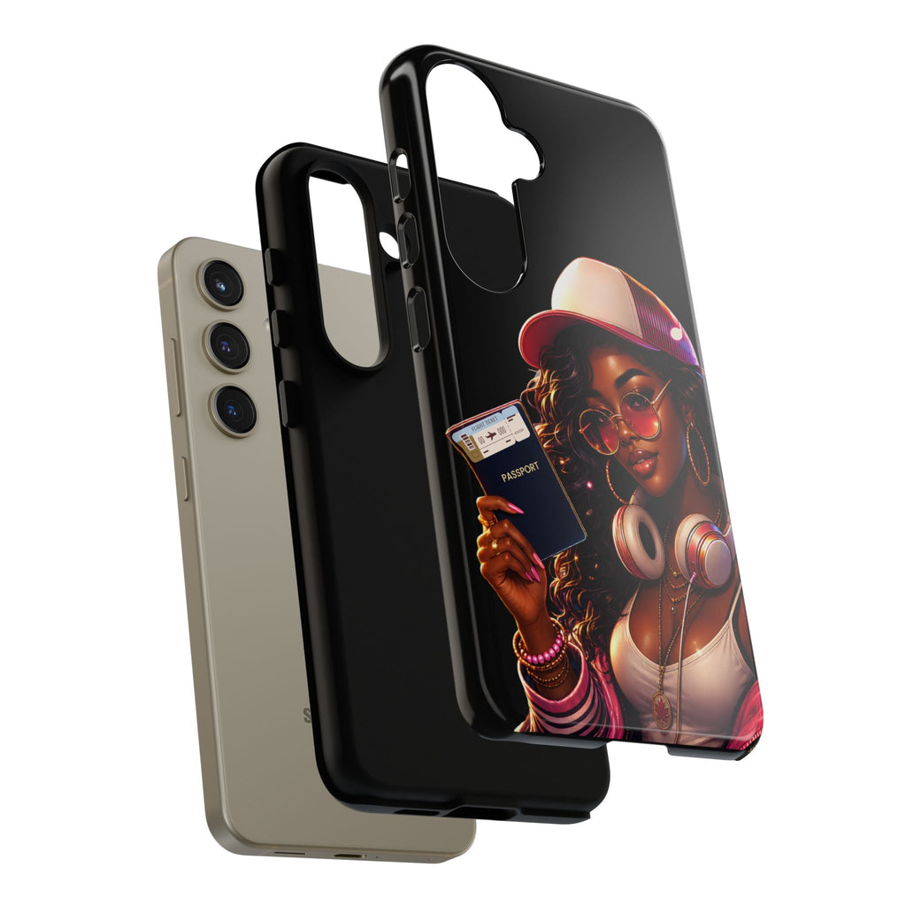 Tough Case – Stylized Urban Girl Phone Case with Headphones & Passport