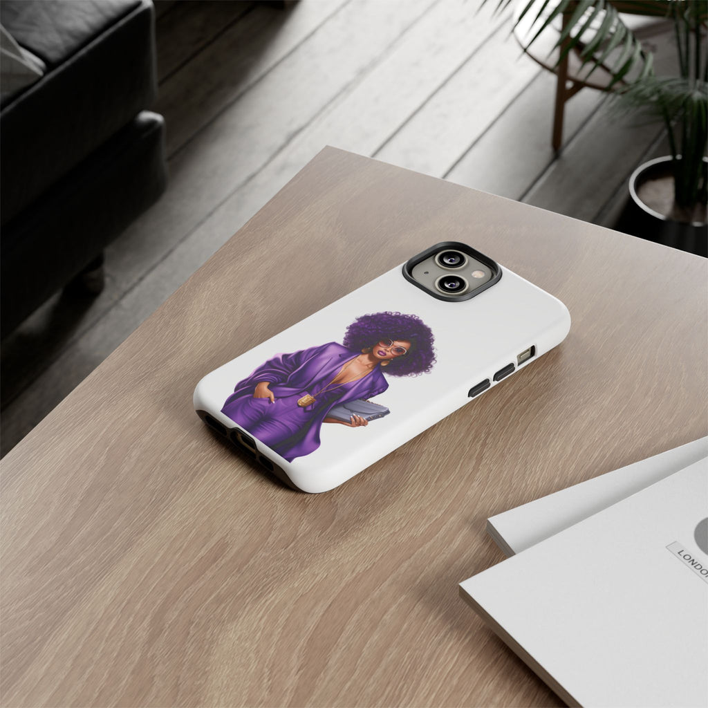 Purple Power Woman Phone Case — Afro Chic Businesswoman Protective Phone Cover