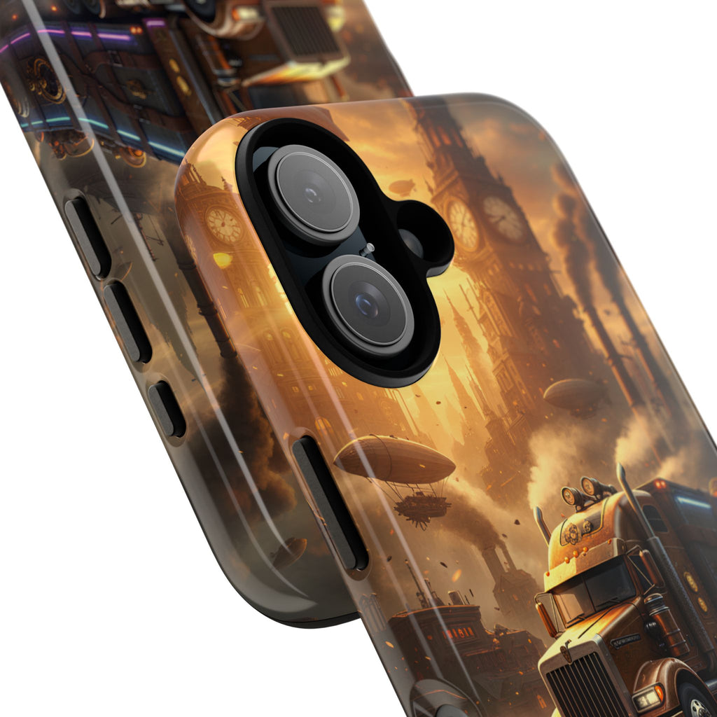 Steampunk Freightliner Phone Case — Rugged Trucking Cityscape iPhone Cover