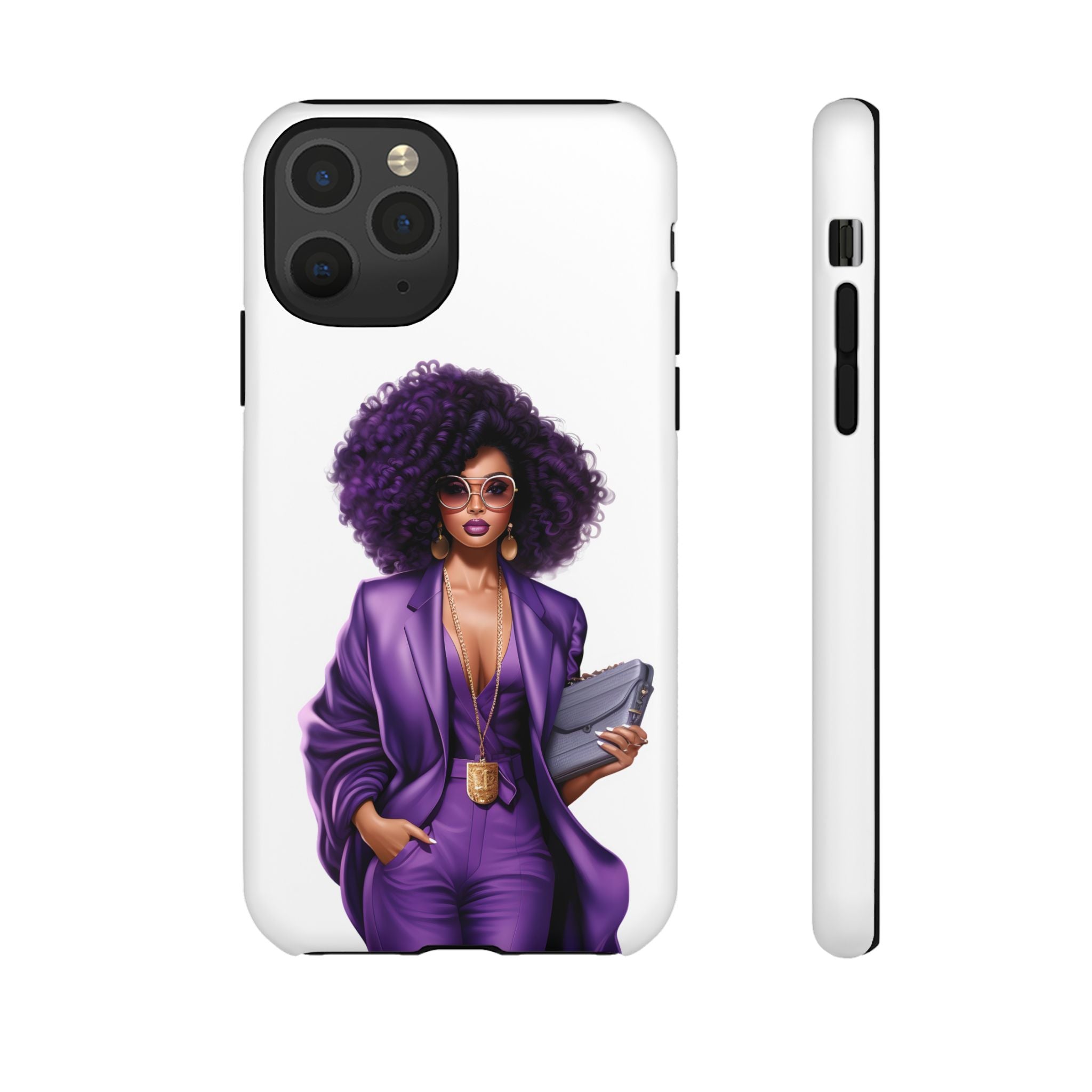 Purple Power Woman Phone Case — Afro Chic Businesswoman Protective Phone Cover