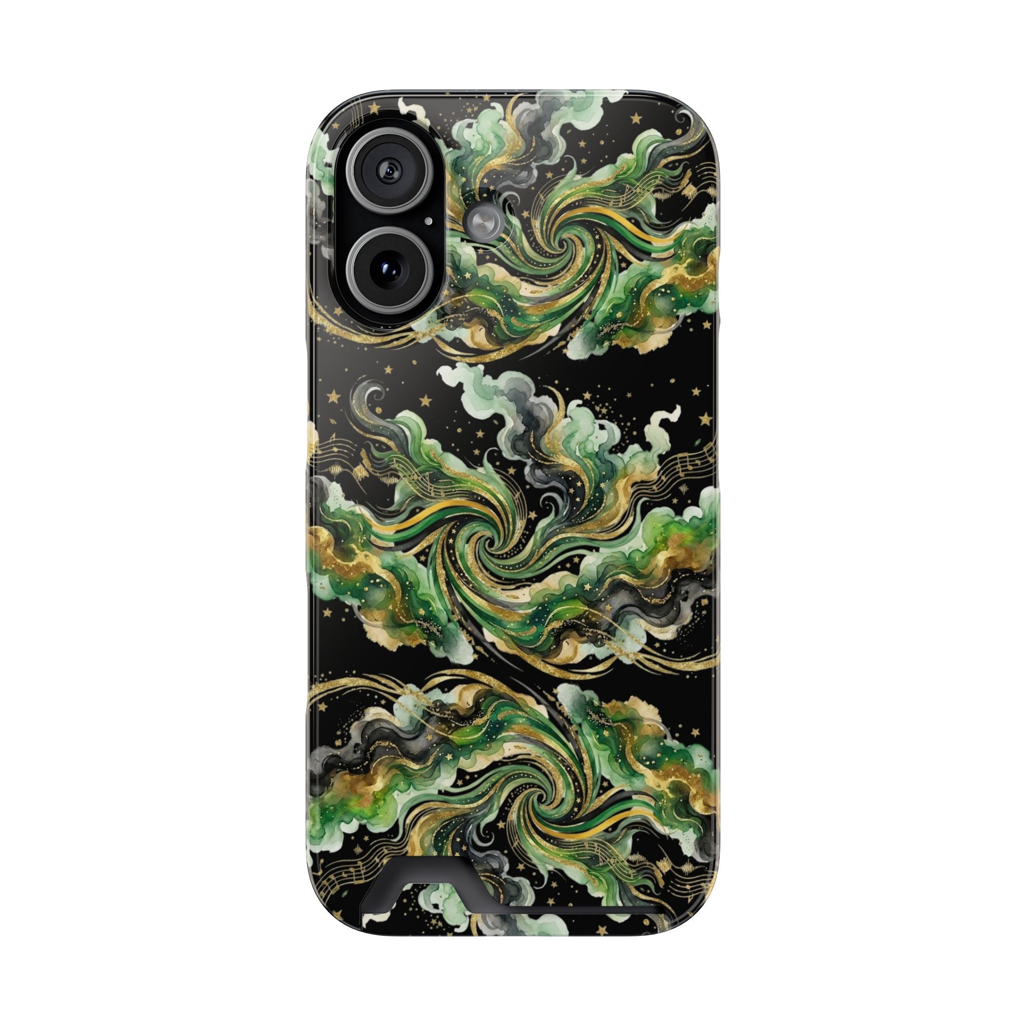 Card Holder Phone Case — Abstract Green Marble Swirl Design
