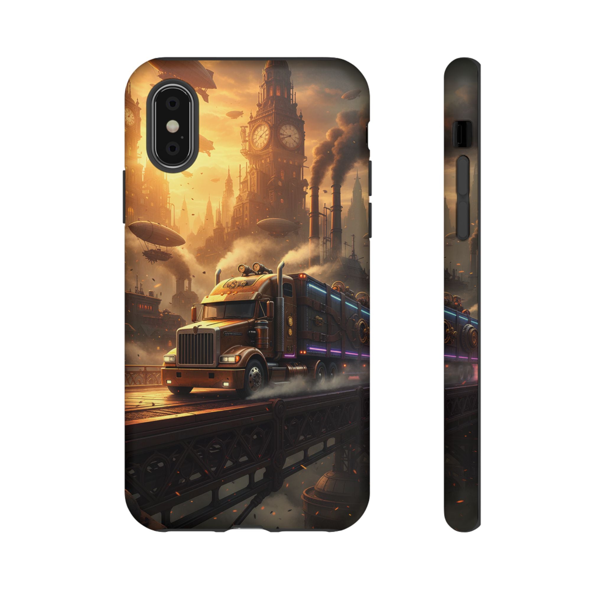 Steampunk Freightliner Phone Case — Rugged Trucking Cityscape iPhone Cover
