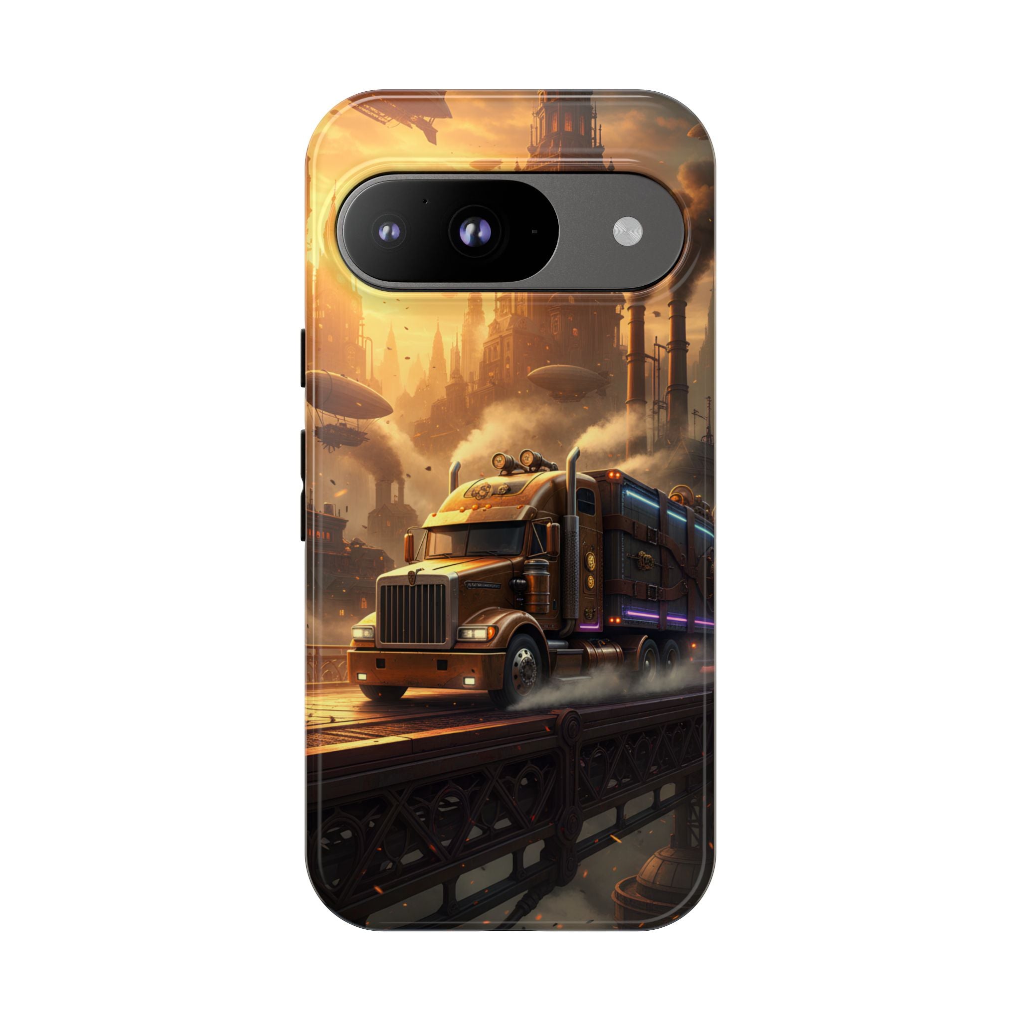 Steampunk Freightliner Phone Case — Rugged Trucking Cityscape iPhone Cover