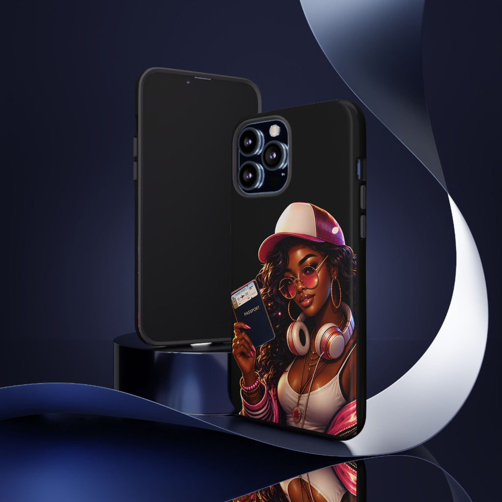 Tough Case – Stylized Urban Girl Phone Case with Headphones & Passport