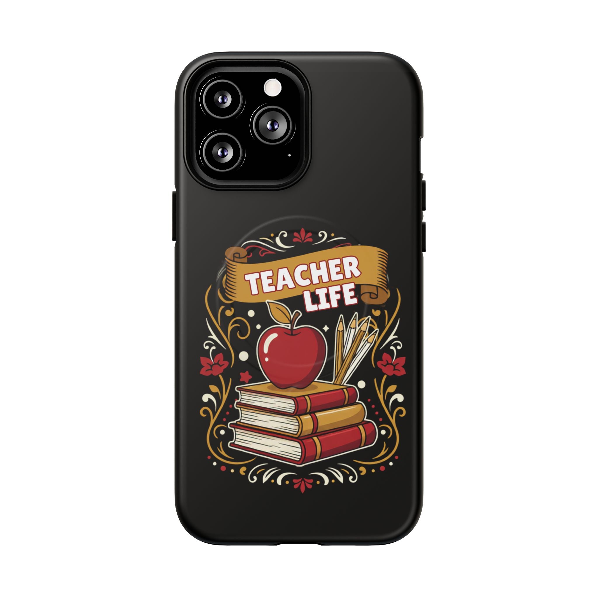 Teacher Life Phone Case - Tough Magnetic Protective Cover with Apple & Books Design
