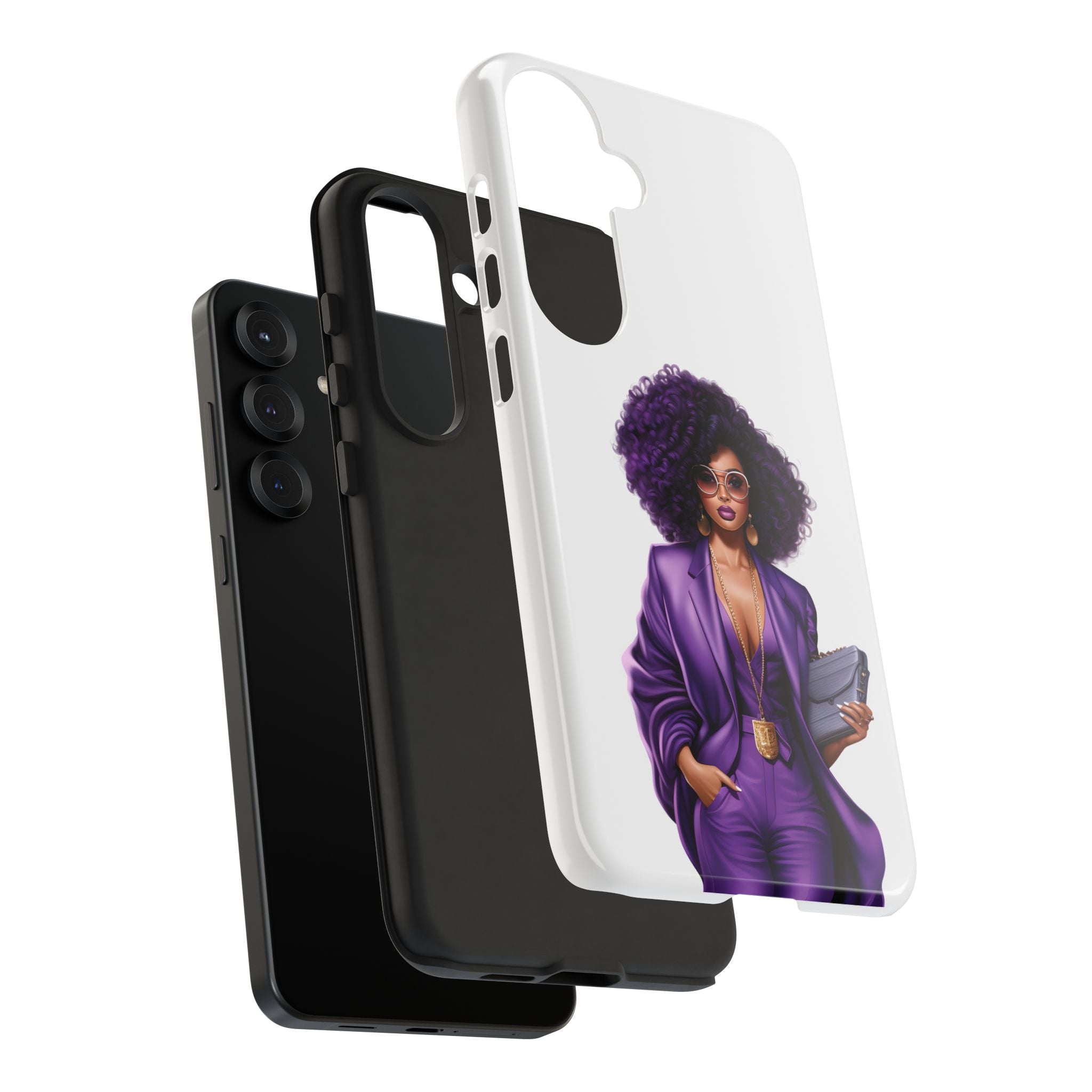 Purple Power Woman Phone Case — Afro Chic Businesswoman Protective Phone Cover