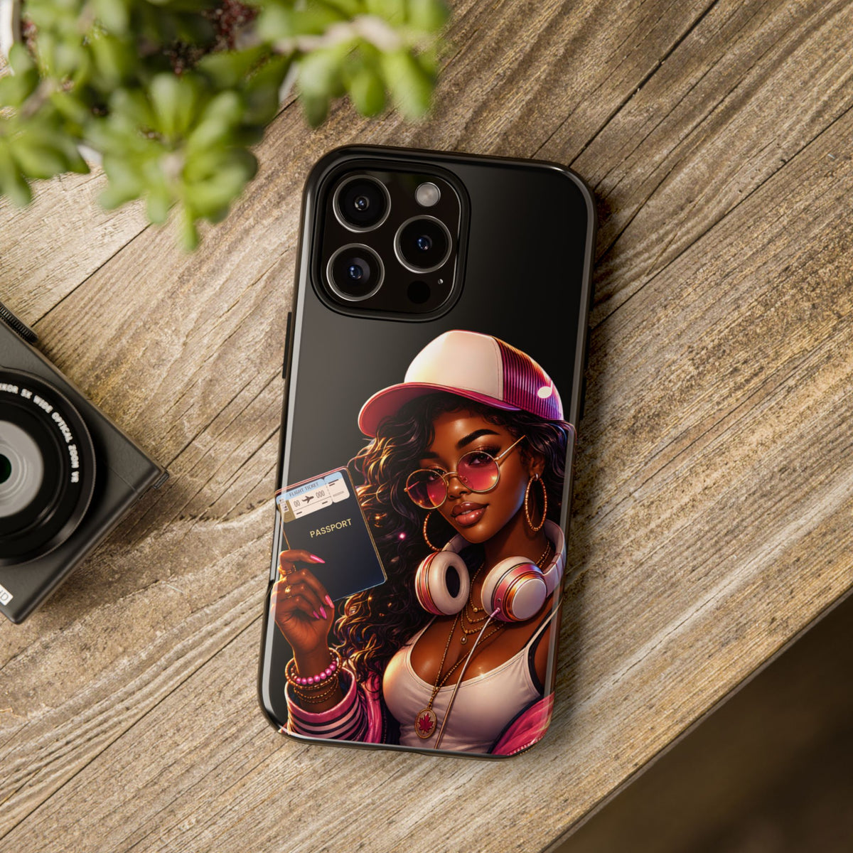 Tough Case – Stylized Urban Girl Phone Case with Headphones & Passport