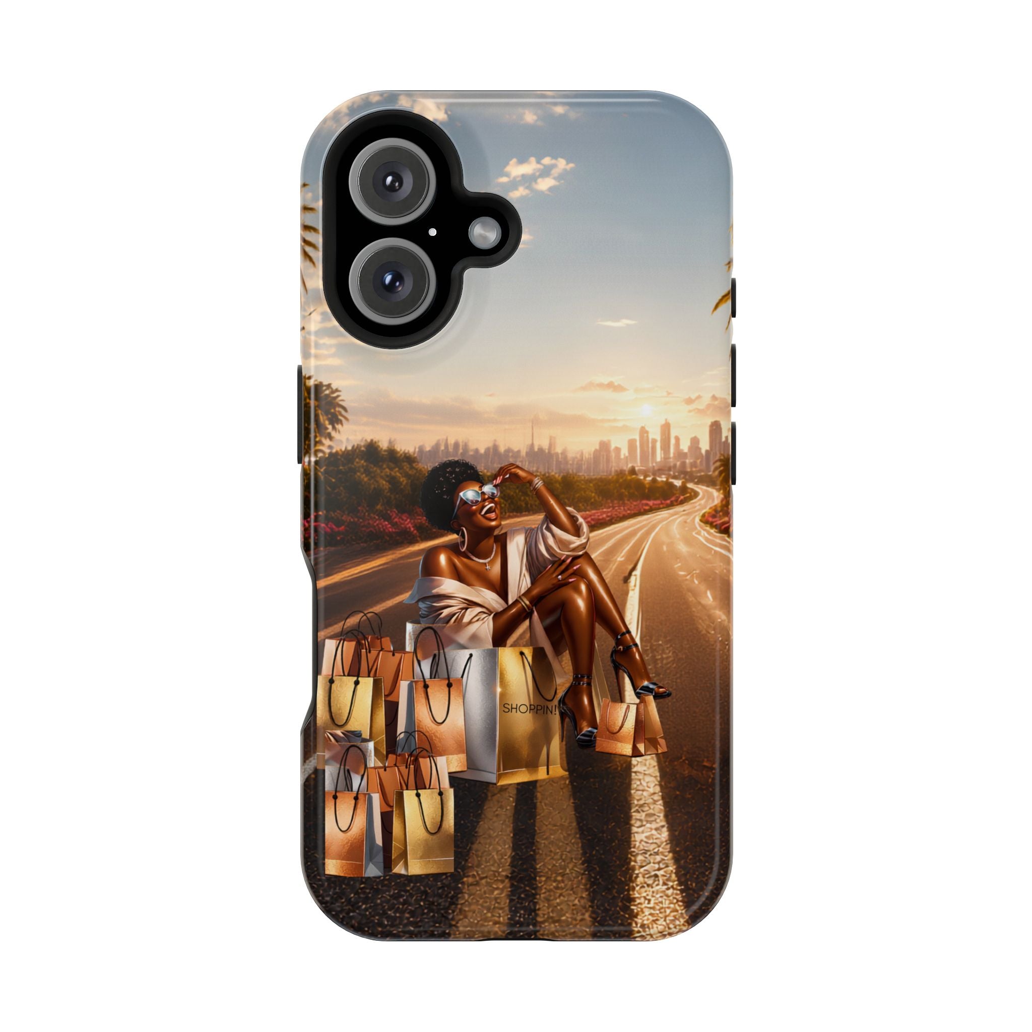 Phone Case - 'Retail Therapy' Magnetic Impact-Resistant Case, Sunset Shopping Design