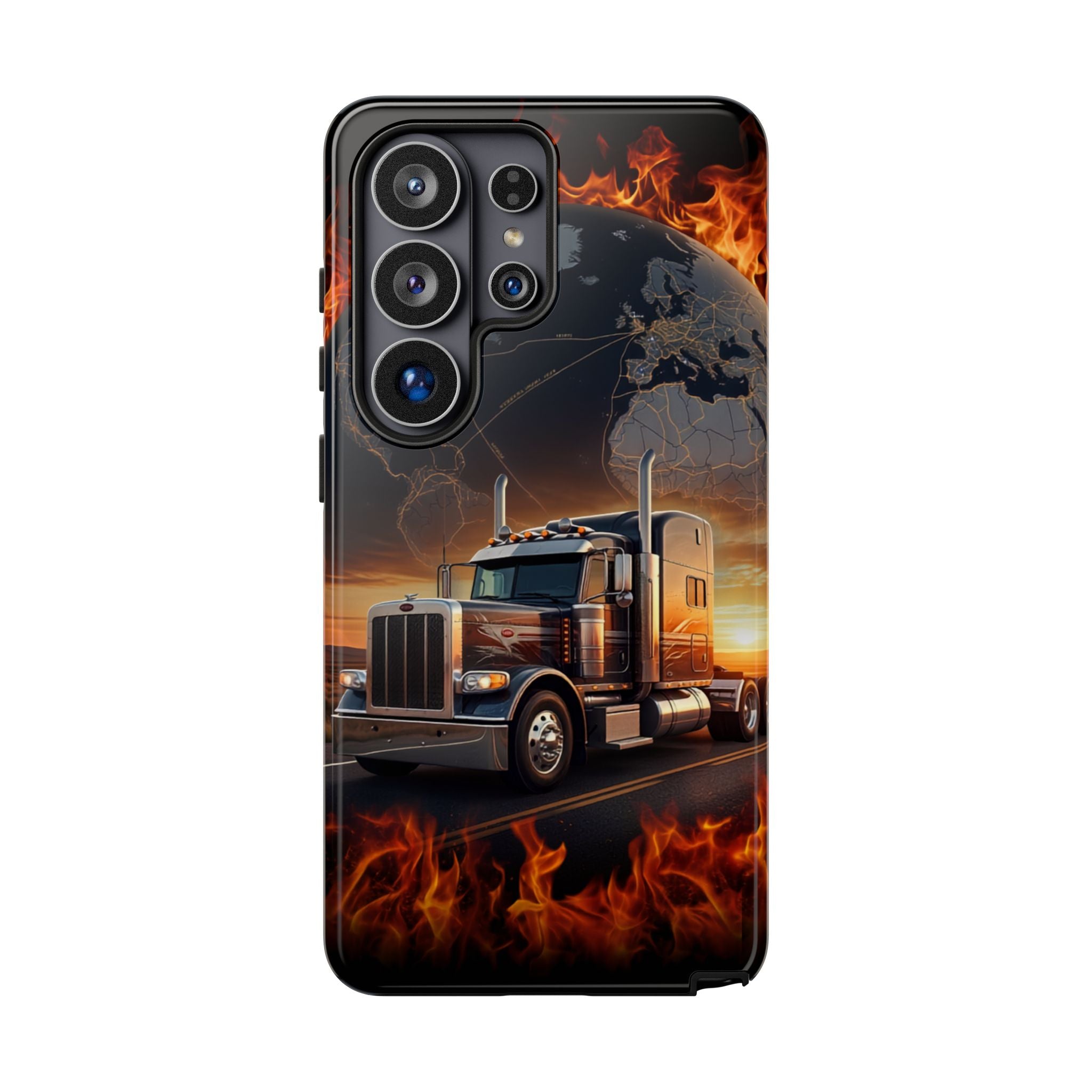 Truck Flames Phone Case — Bold Semi-Truck Globe Design