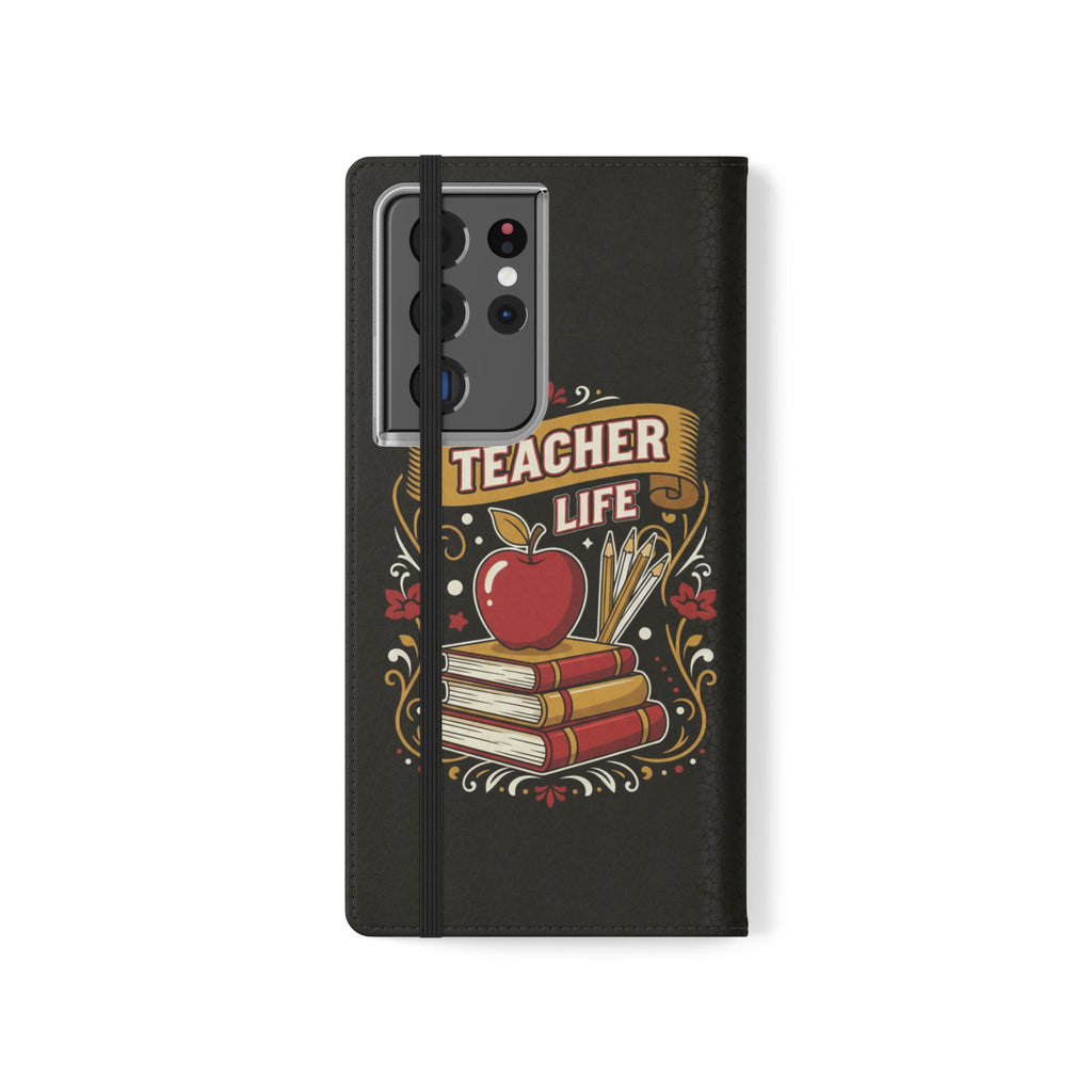 Teacher Life Flip Phone Case – Wallet Folio with Apple & Books Design