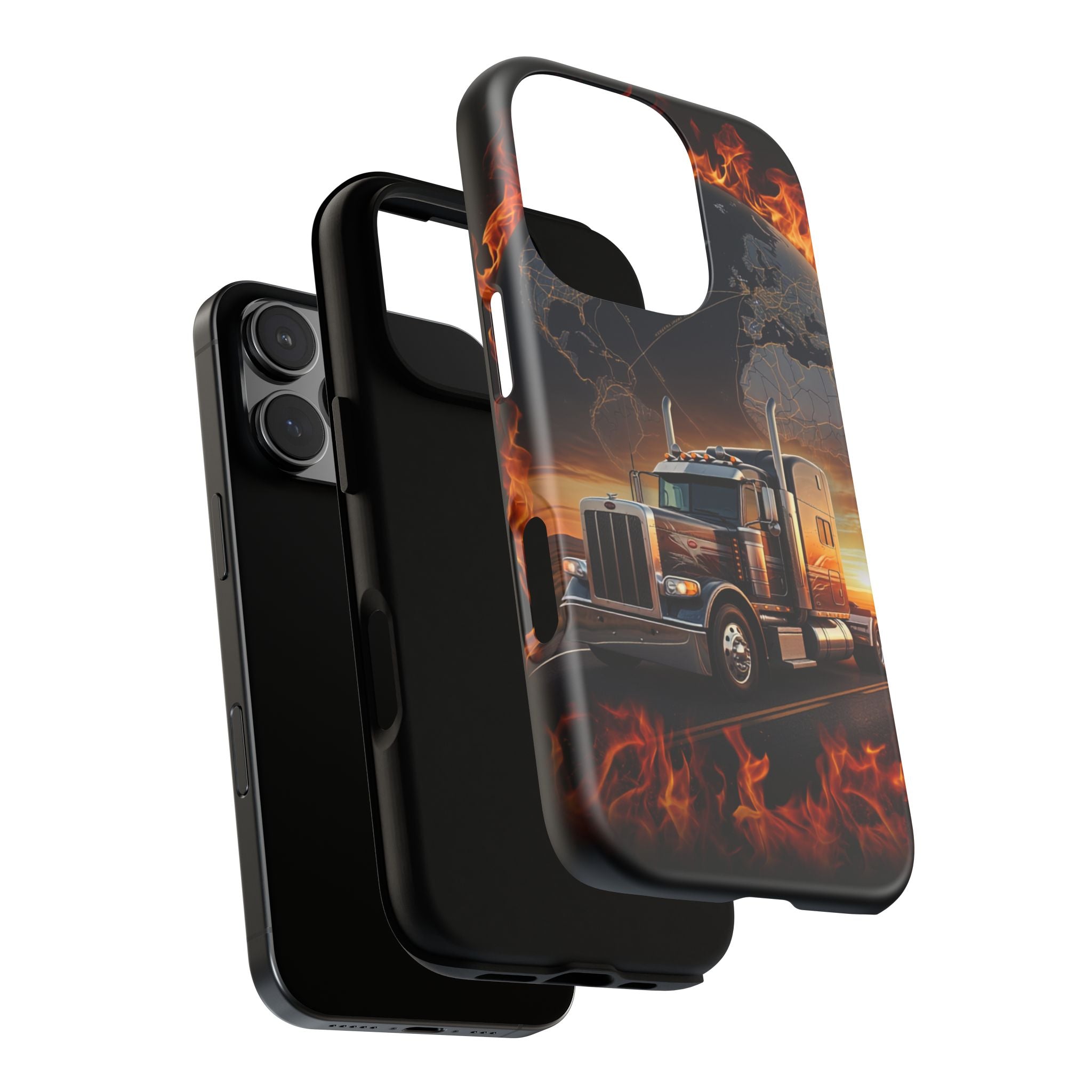 Truck Flames Phone Case — Bold Semi-Truck Globe Design