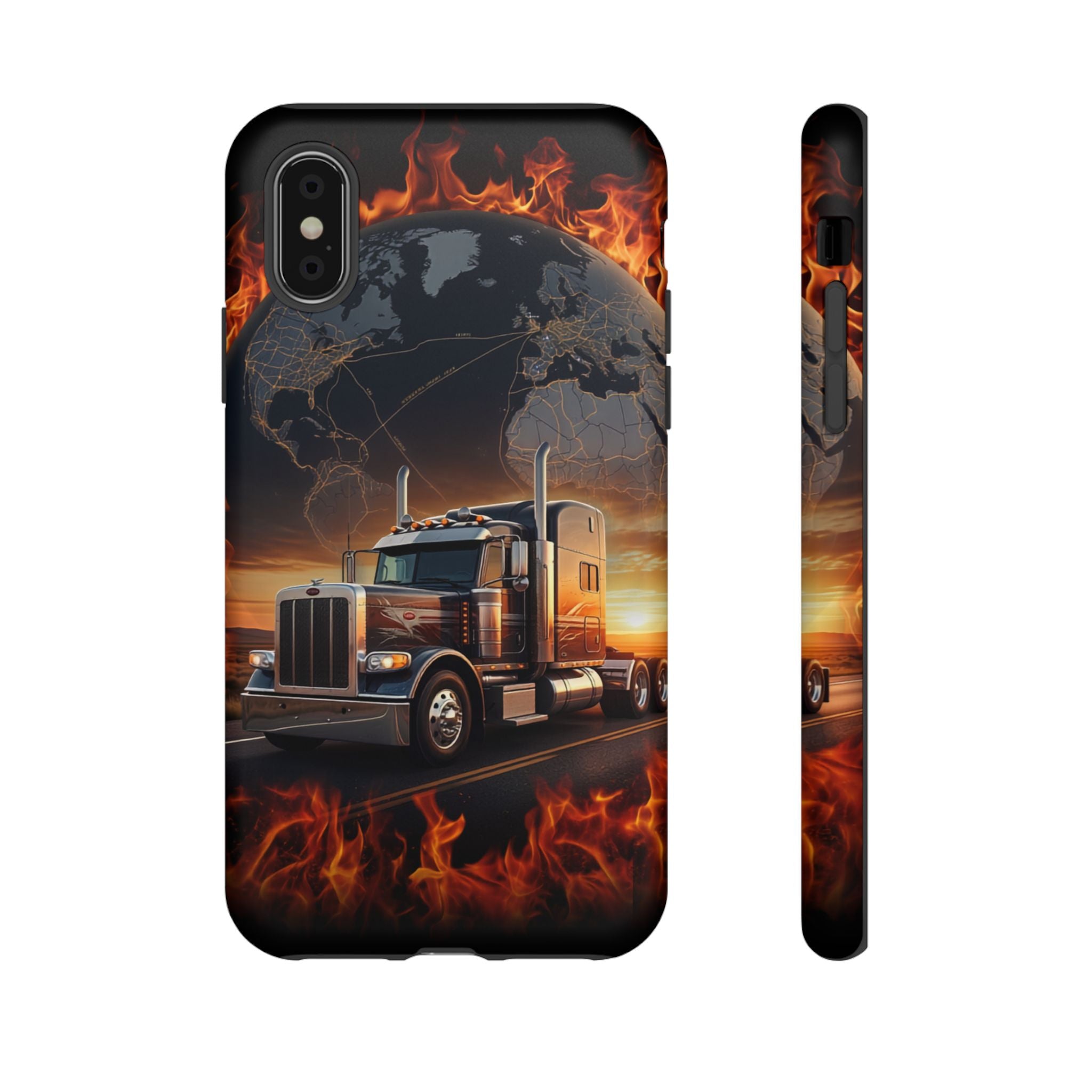 Truck Flames Phone Case — Bold Semi-Truck Globe Design