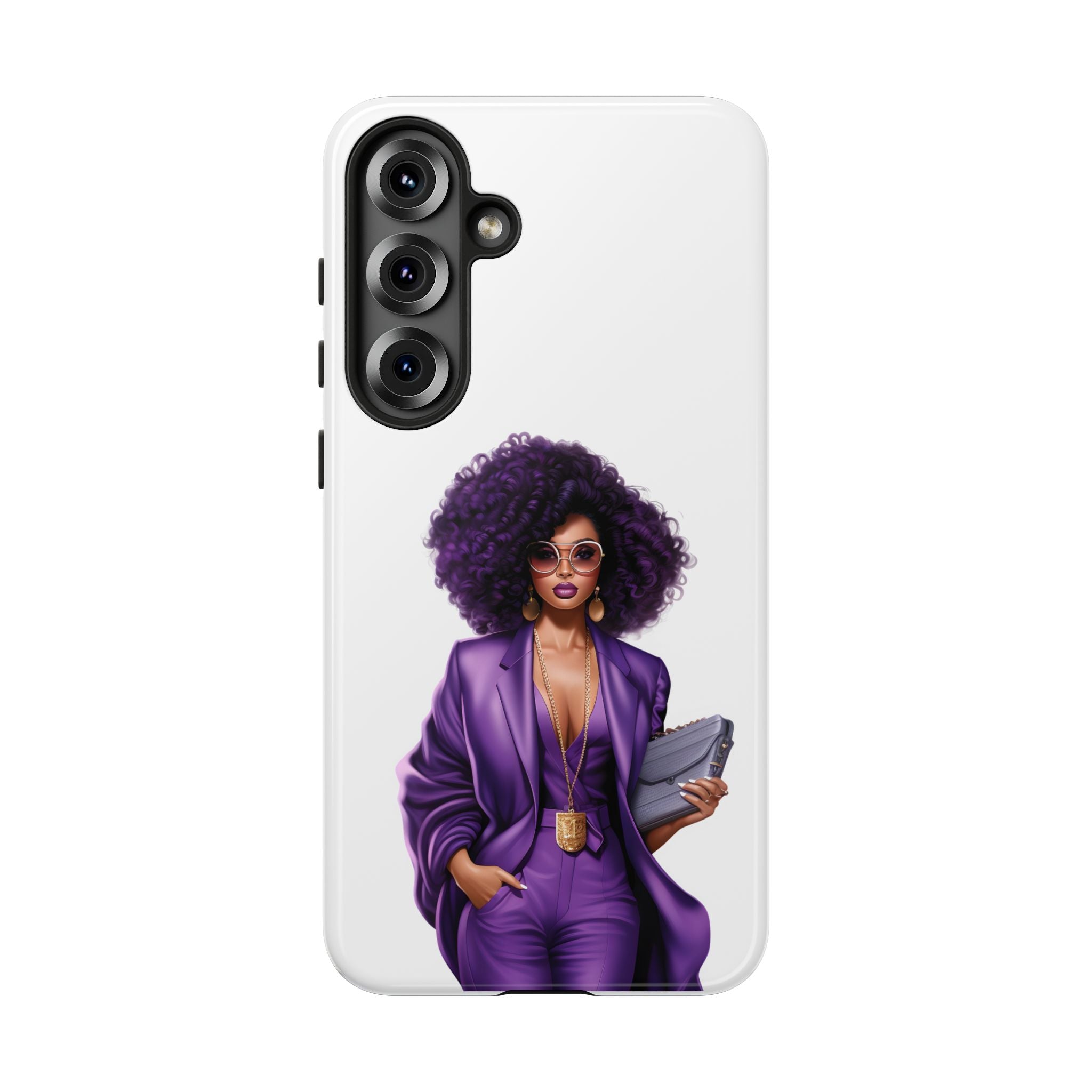Purple Power Woman Phone Case — Afro Chic Businesswoman Protective Phone Cover