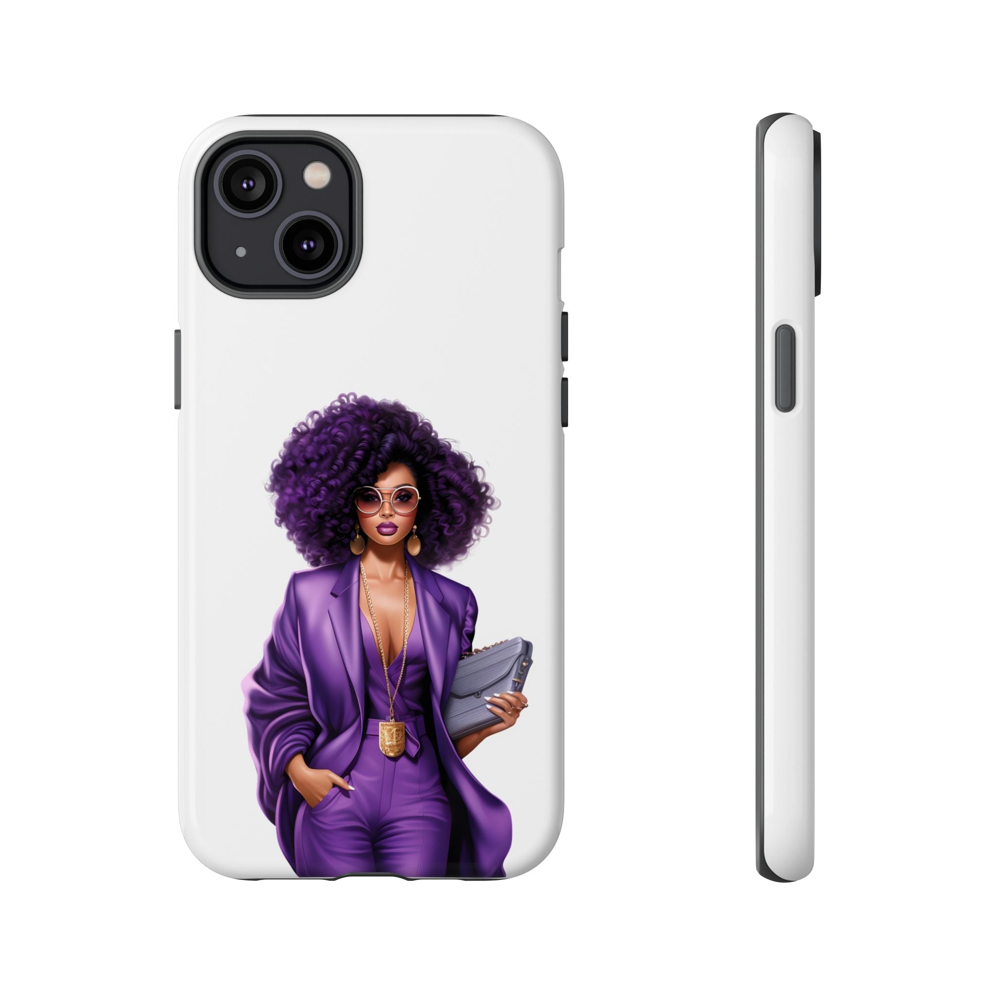 Purple Power Woman Phone Case — Afro Chic Businesswoman Protective Phone Cover