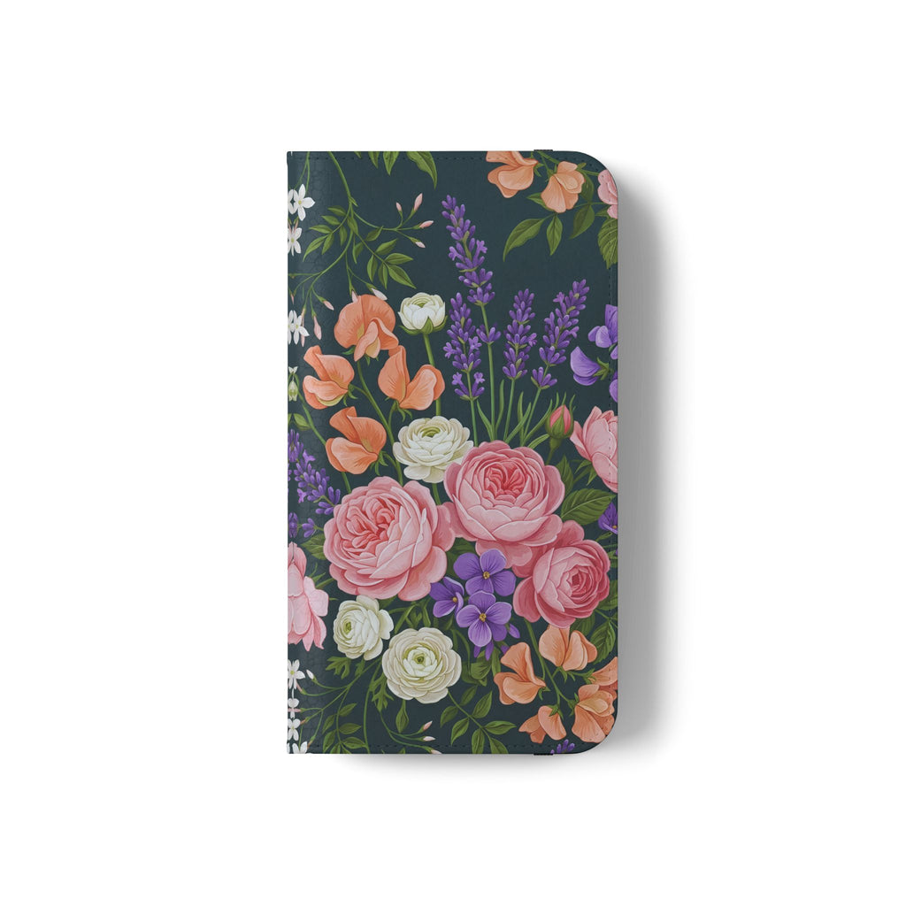 Floral Flip Phone Case -Wallet Cover with Card Slots
