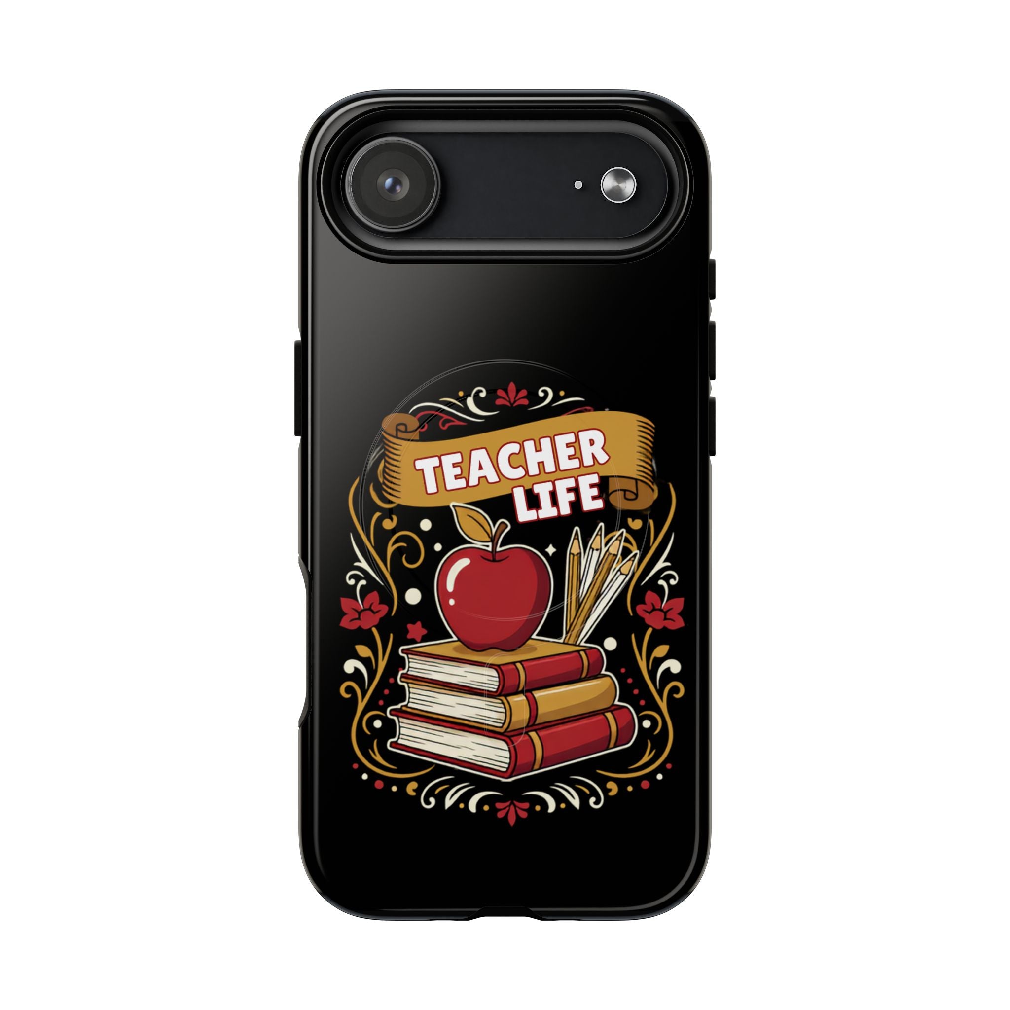 Teacher Life Phone Case - Tough Magnetic Protective Cover with Apple & Books Design