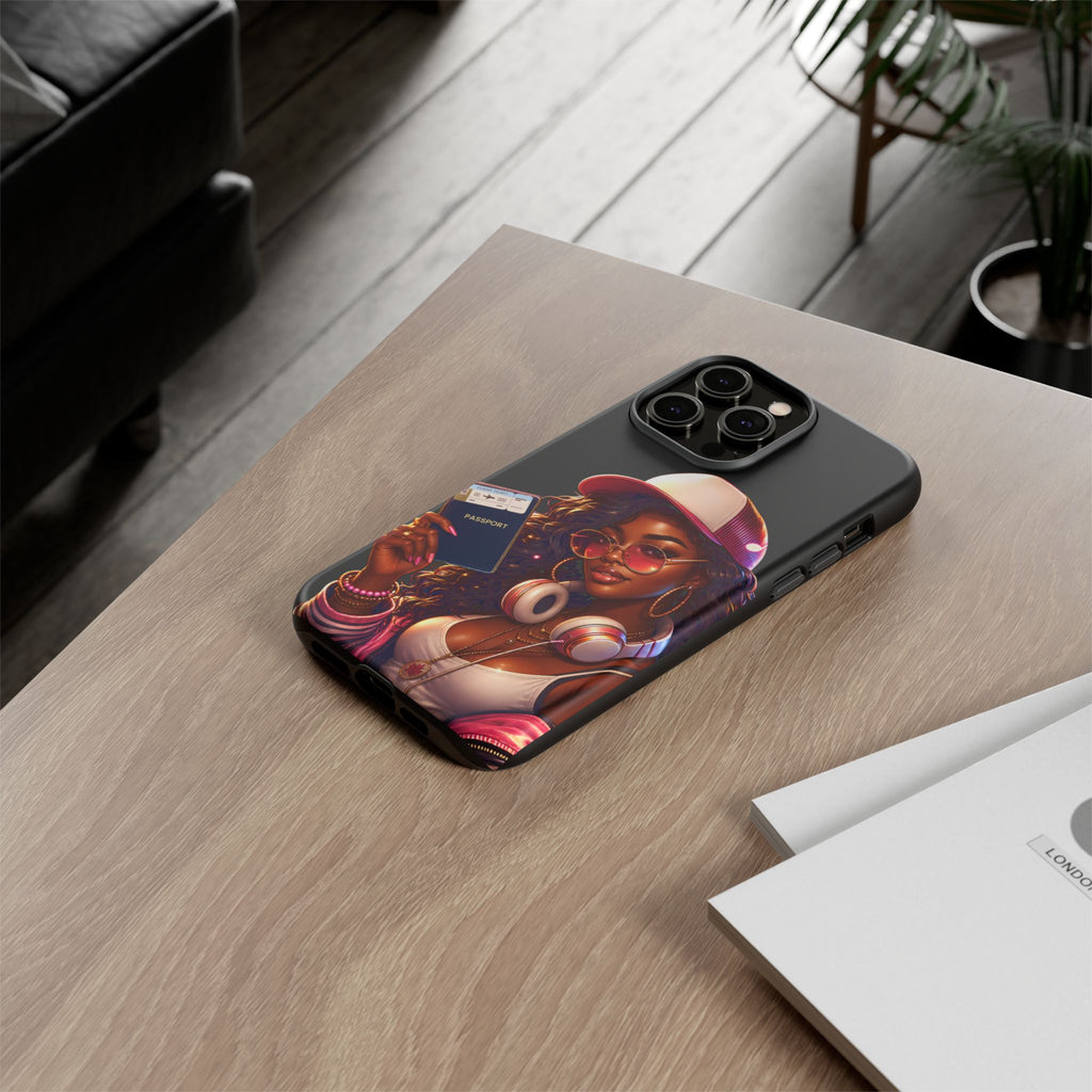 Tough Case – Stylized Urban Girl Phone Case with Headphones & Passport