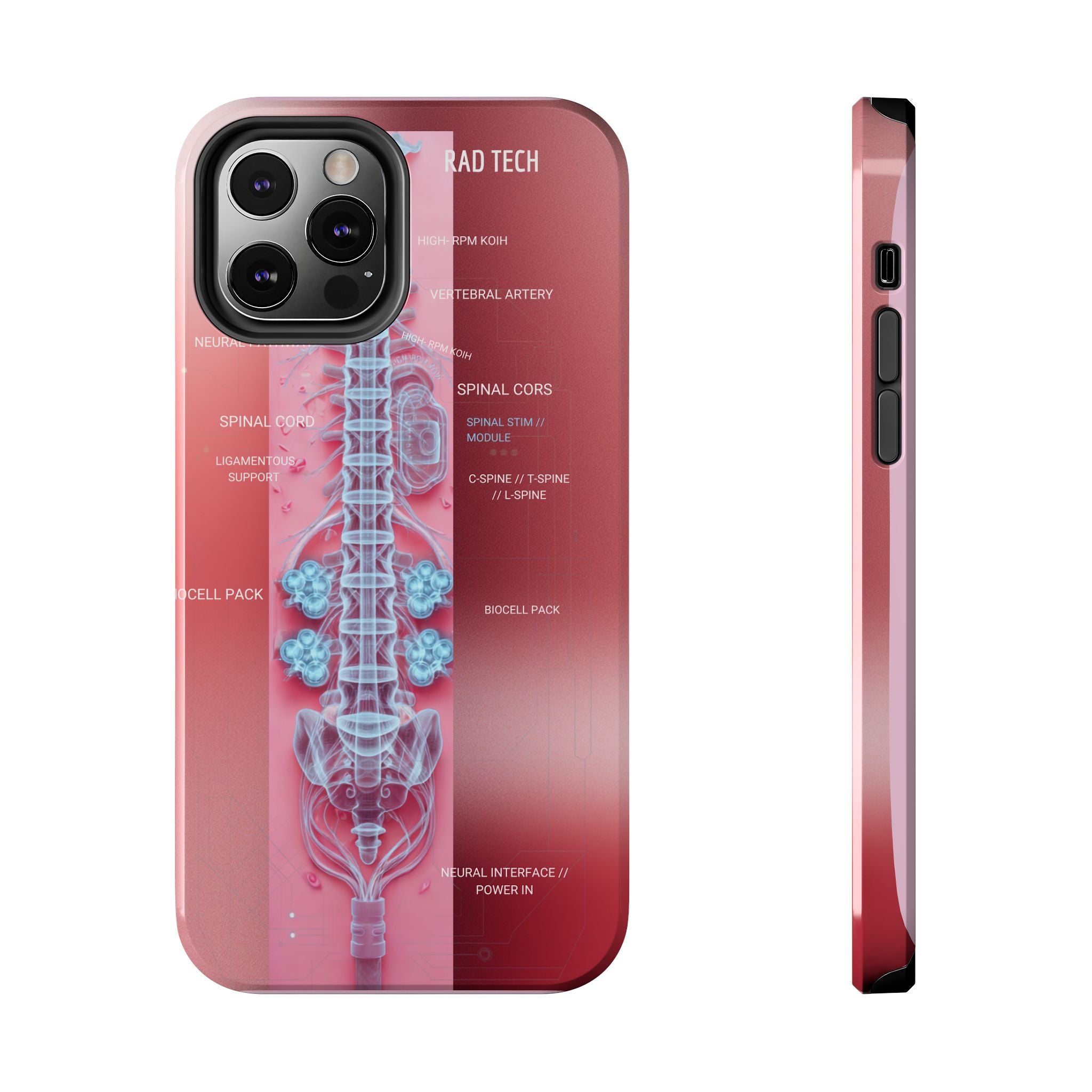 Anatomical Spine Tough Phone Case — Medical X-Ray Design, ‘Spinal Cord’ Labelled