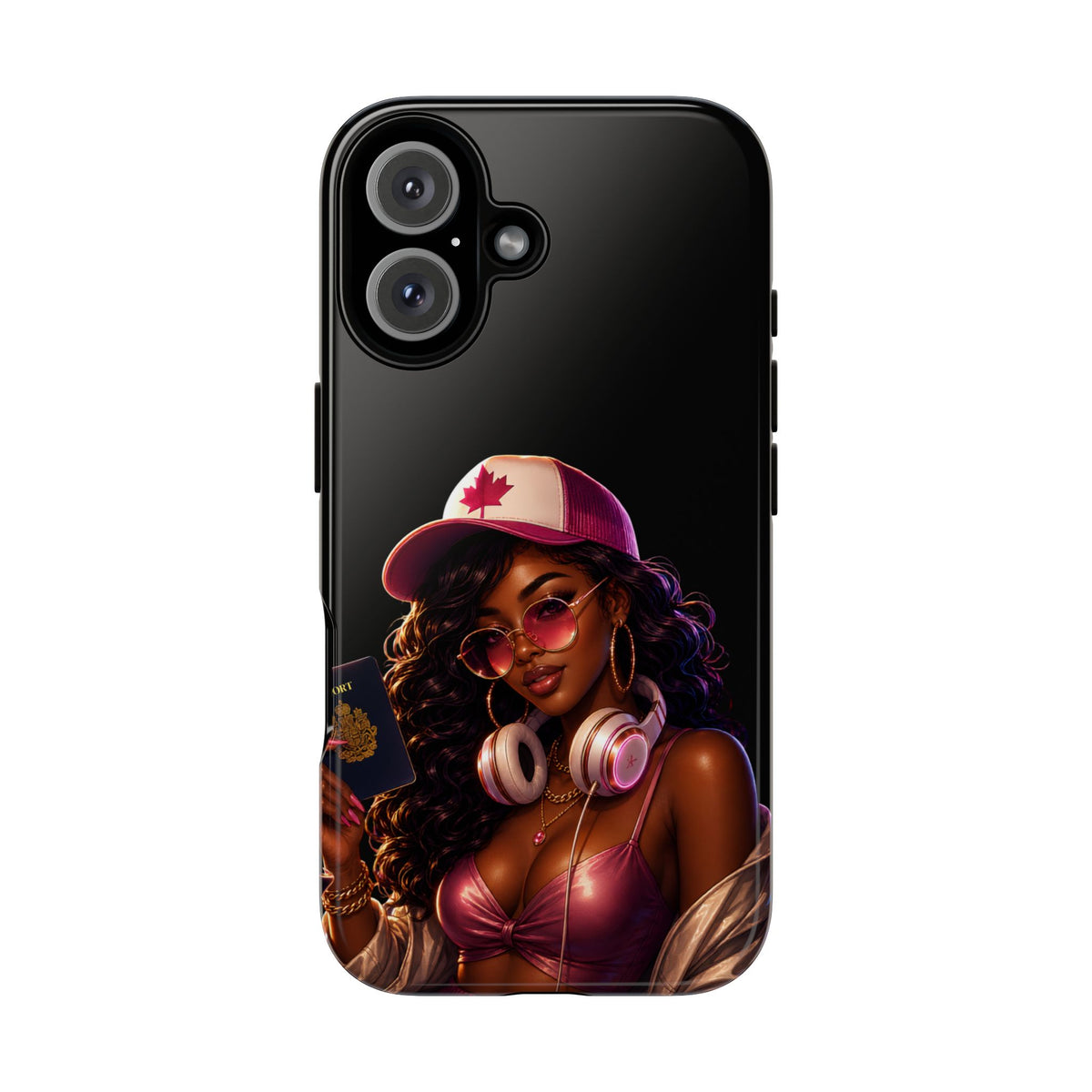 Phone Case - Cool Urban Woman with Headphones & Maple Hat