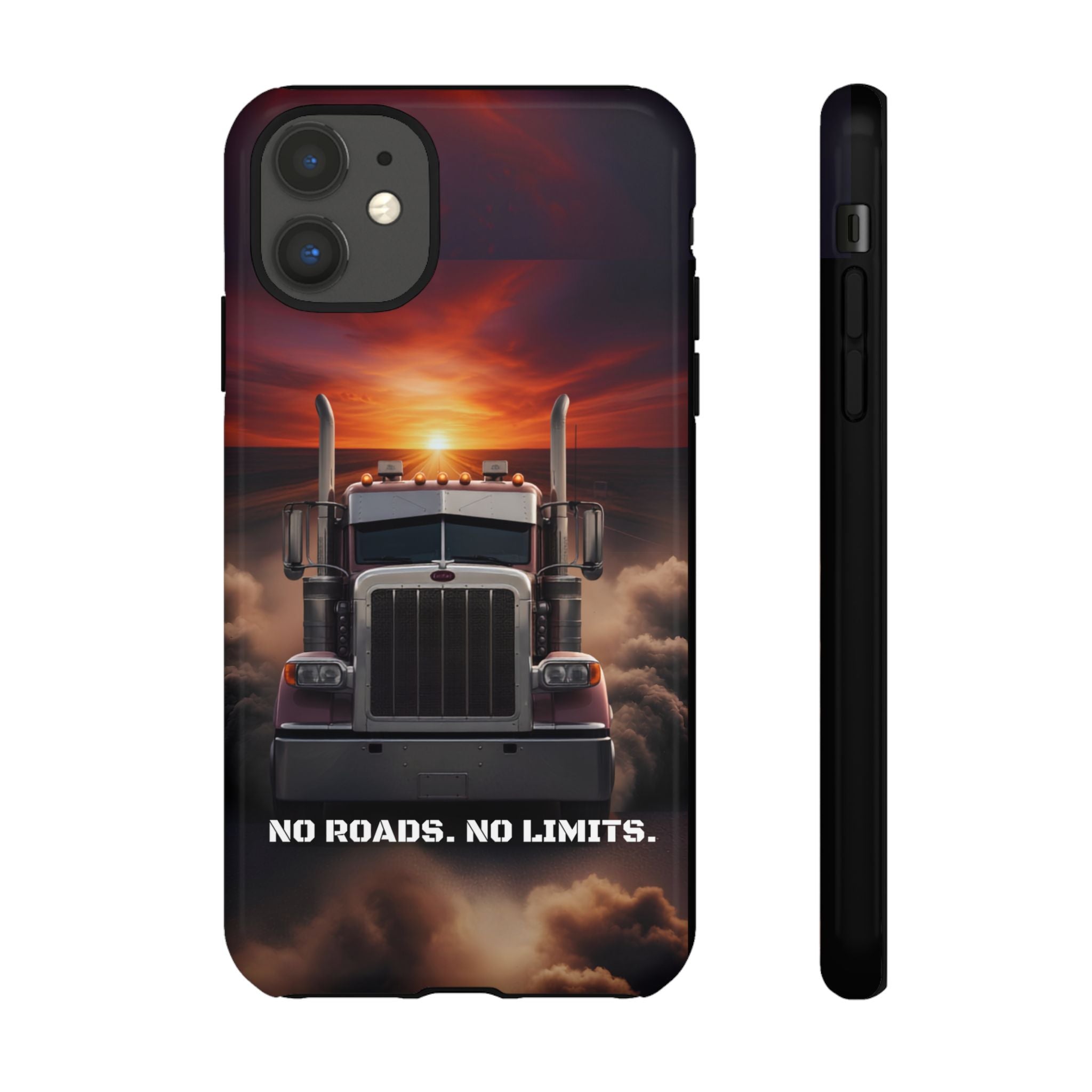 Truck Phone Case — "No Roads. No Limits." Sunset Semi Truck Protective Case