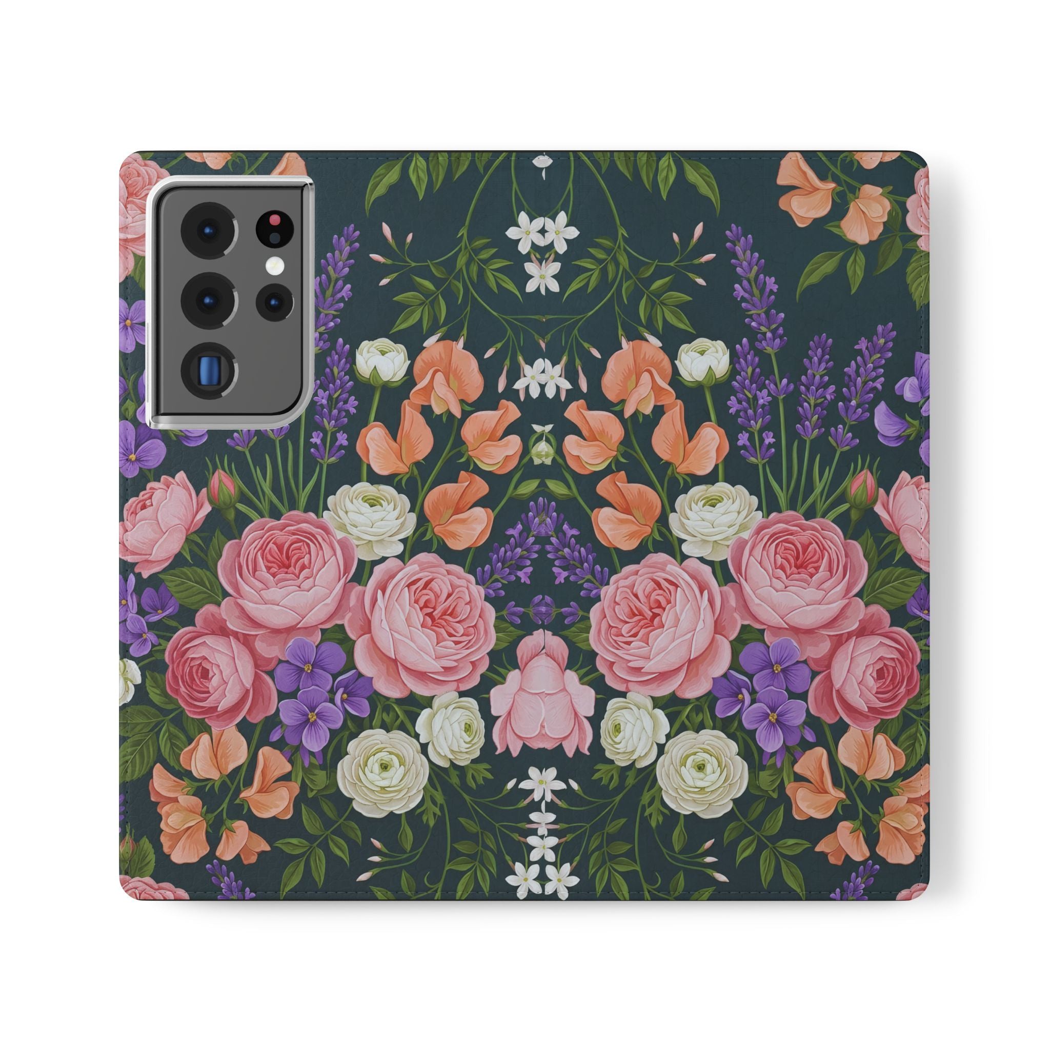 Floral Flip Phone Case -Wallet Cover with Card Slots