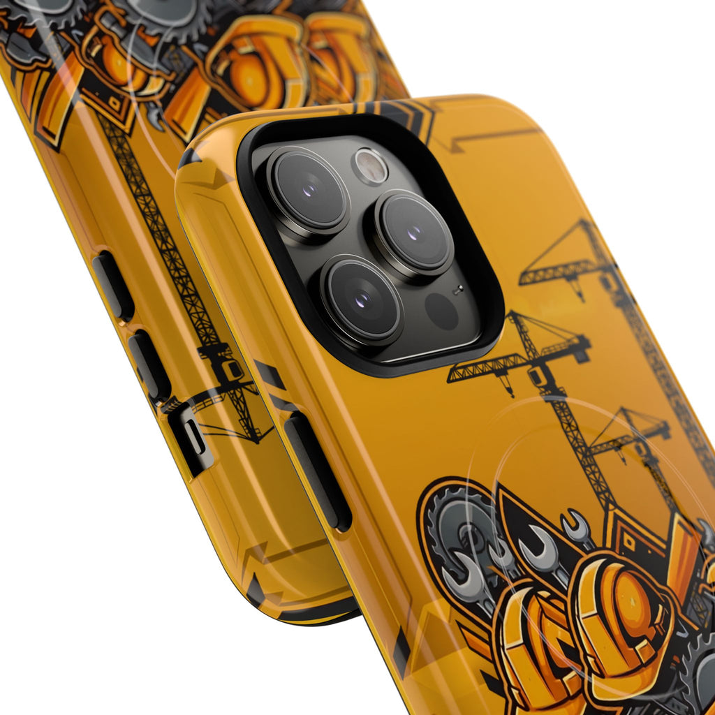 Construction Gear Tough Magnetic Phone Case — Worker Helmet & Tools Design