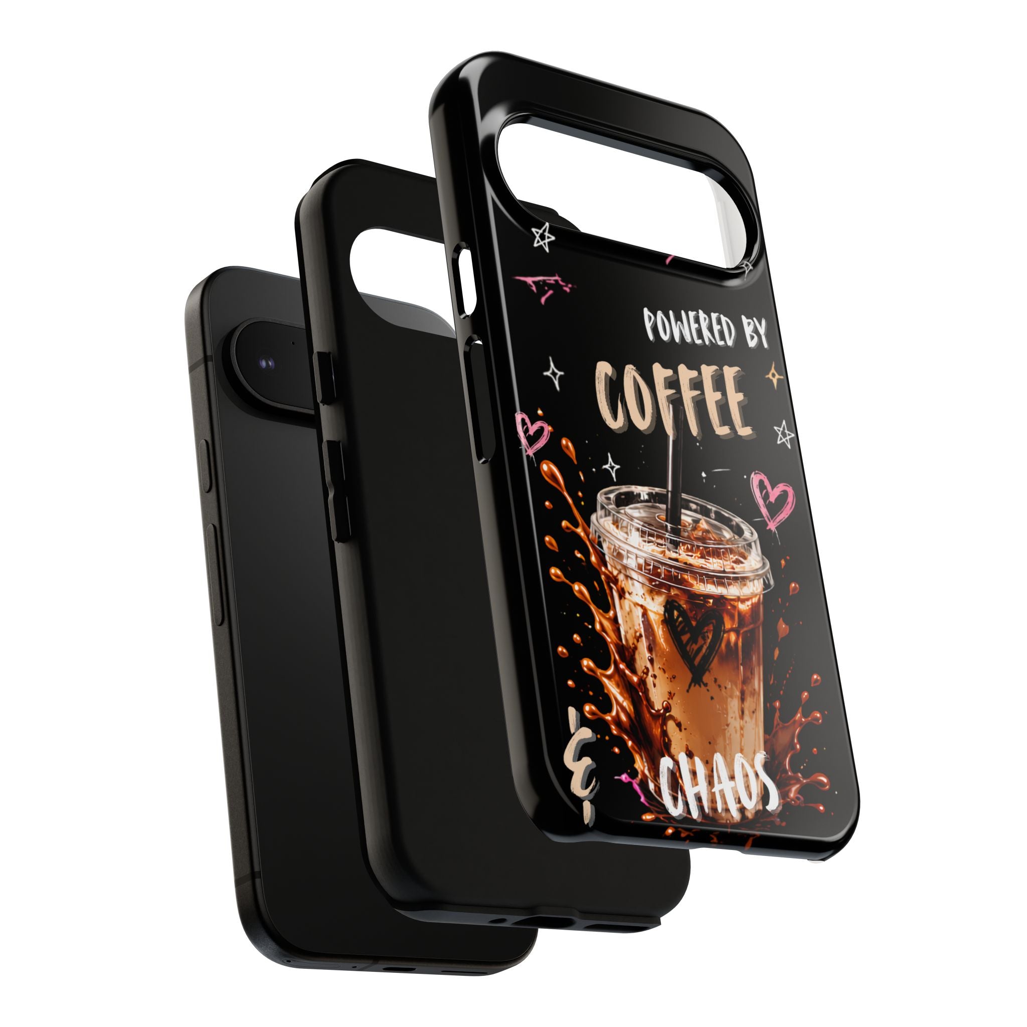 Phone Case — "Powered by Coffee & Chaos" Iced Coffee Protective Cover