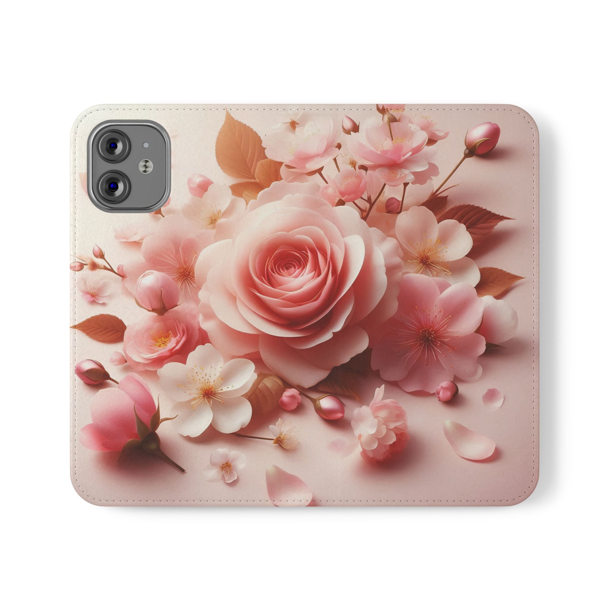Floral Rose Flip Case — Pink Blossom Wallet Phone Cover